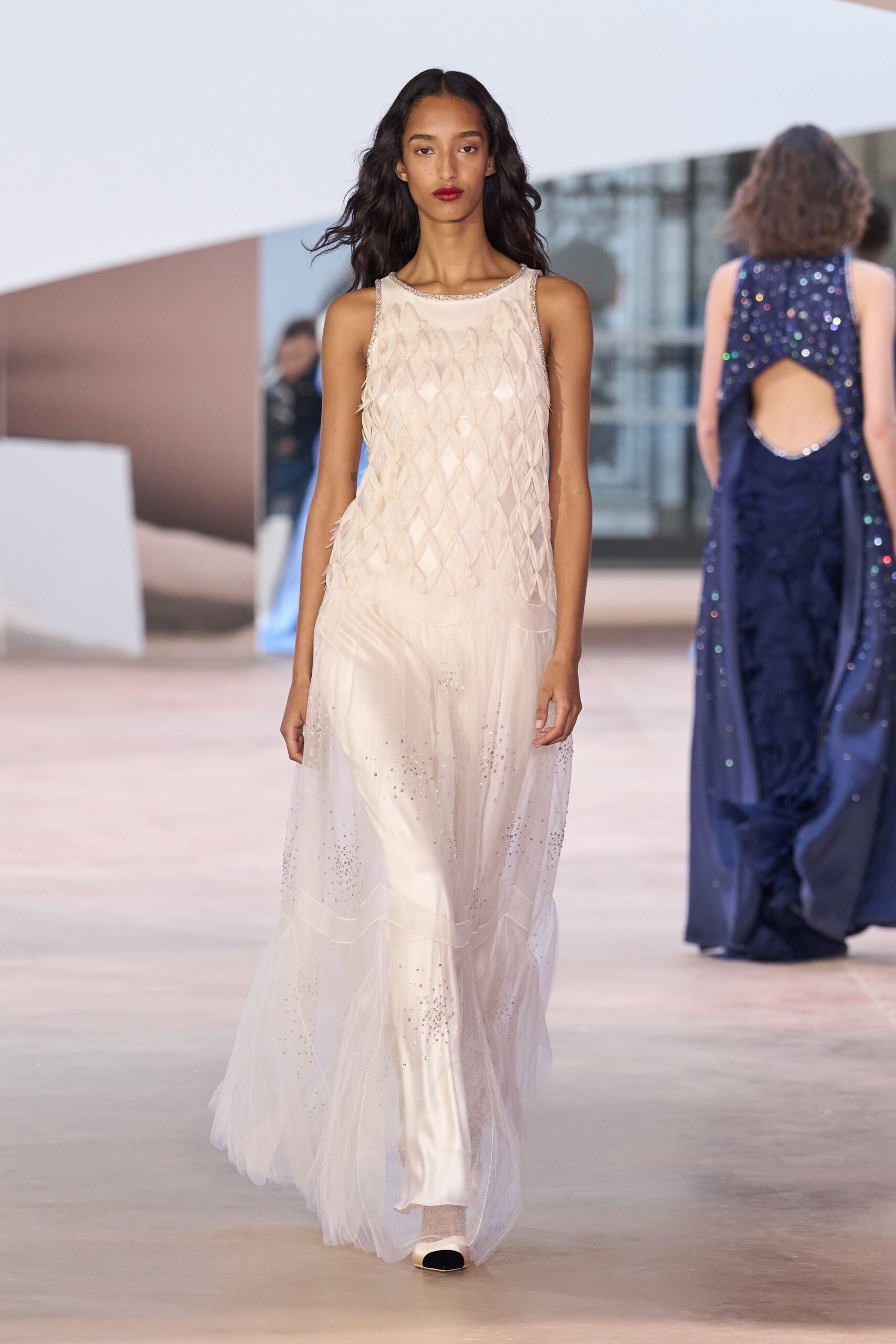 white silk tulle gown