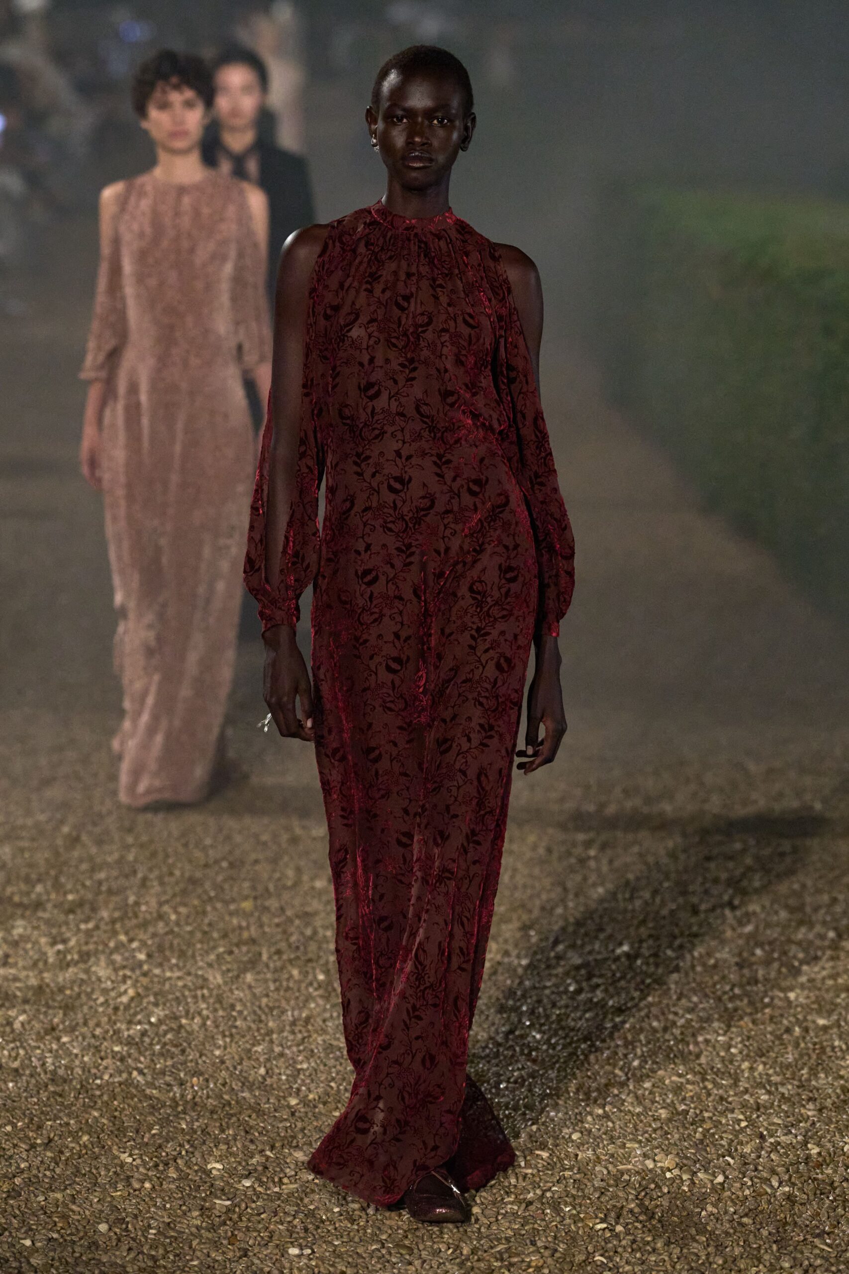 red silk embroidered gown