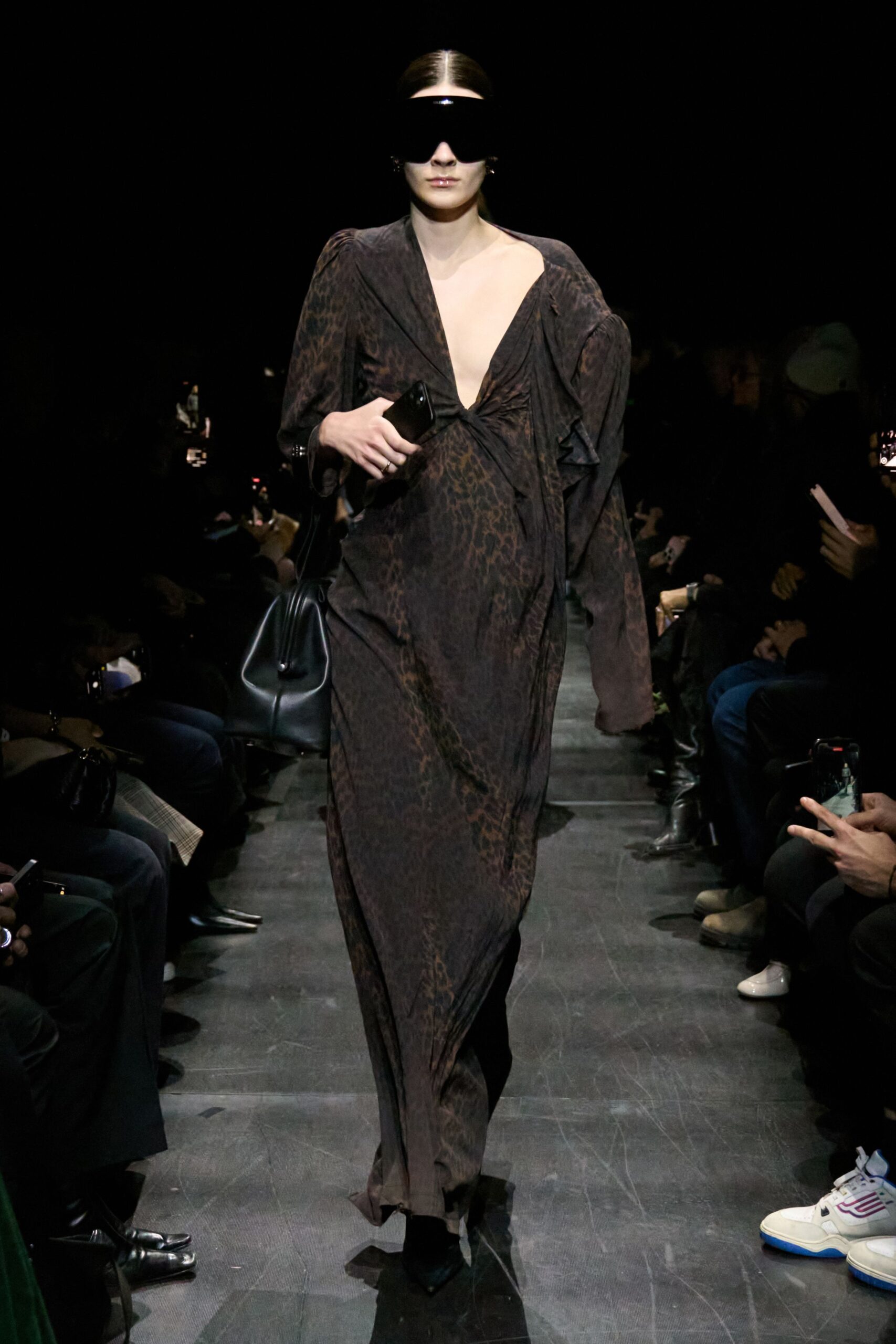 brown silk fitted gown