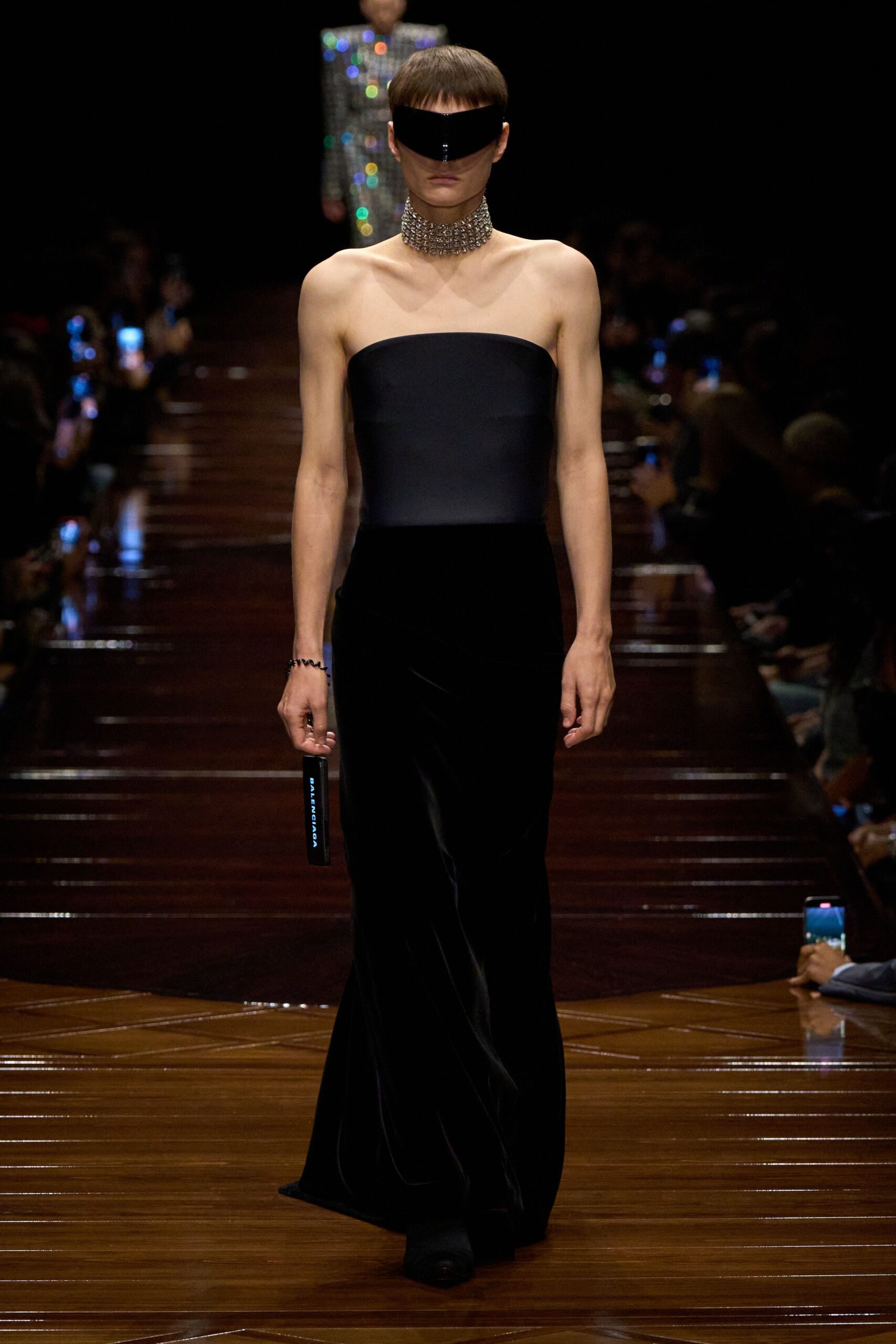 black velvet strapless gown