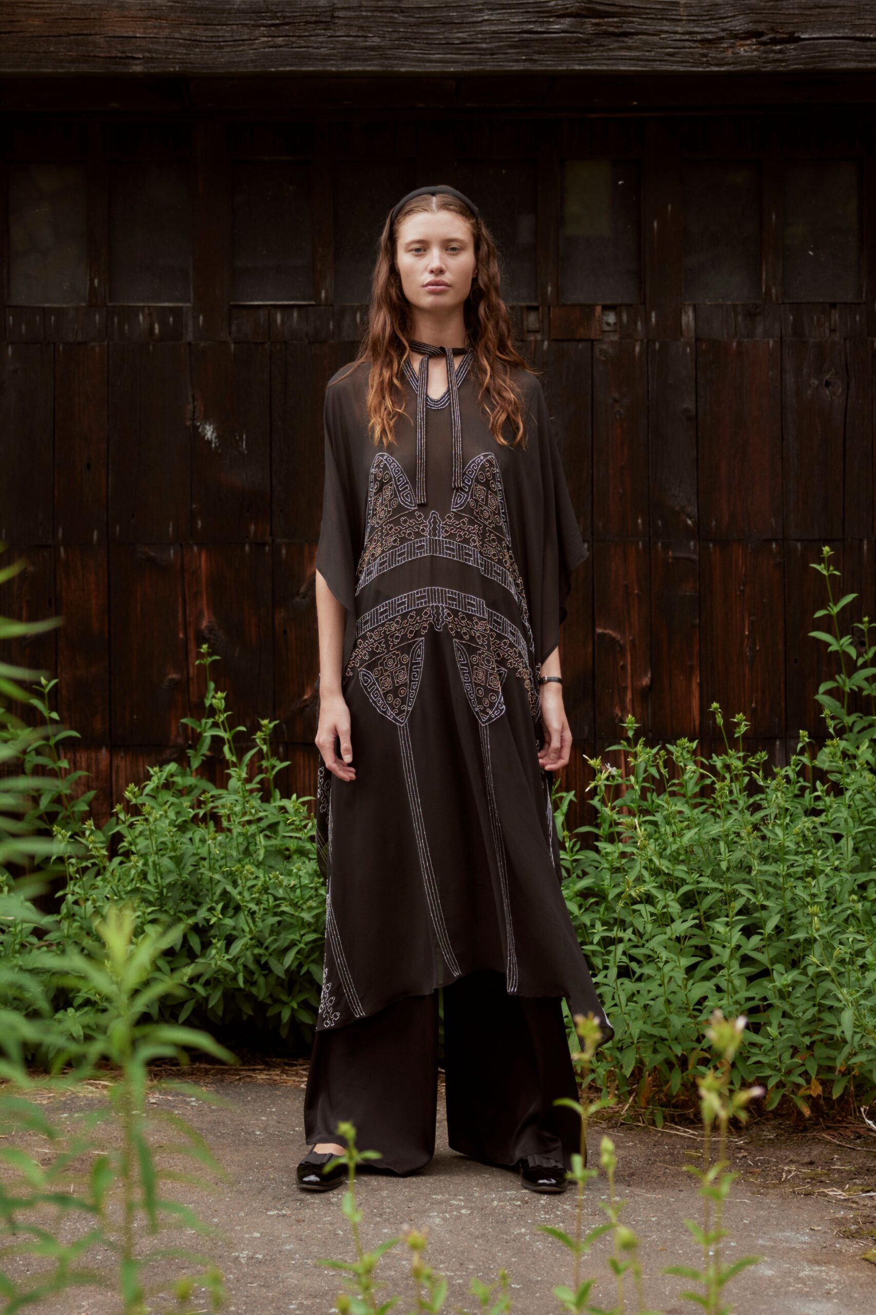 black embroidered maxi dress with pants