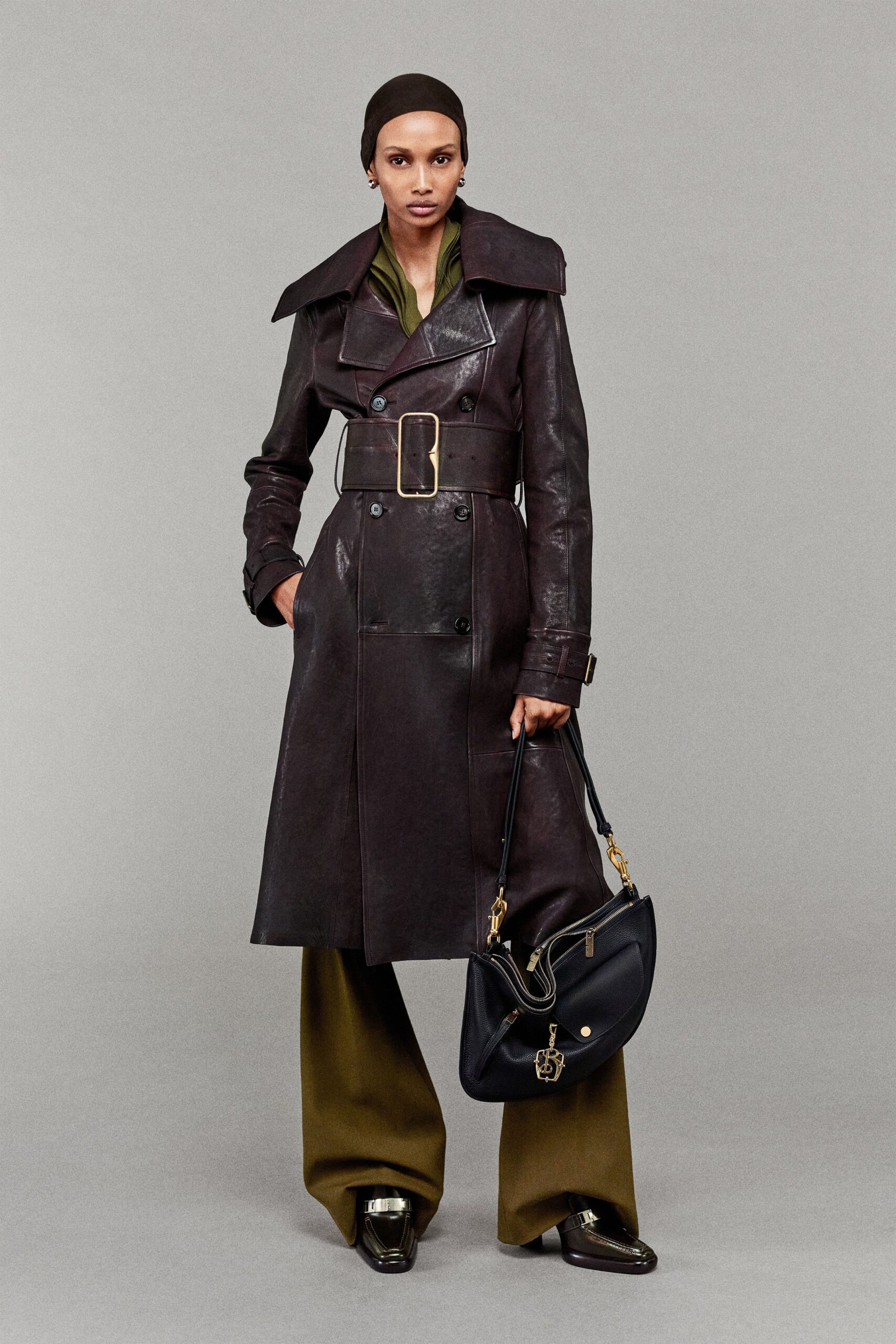 black leather trench coat