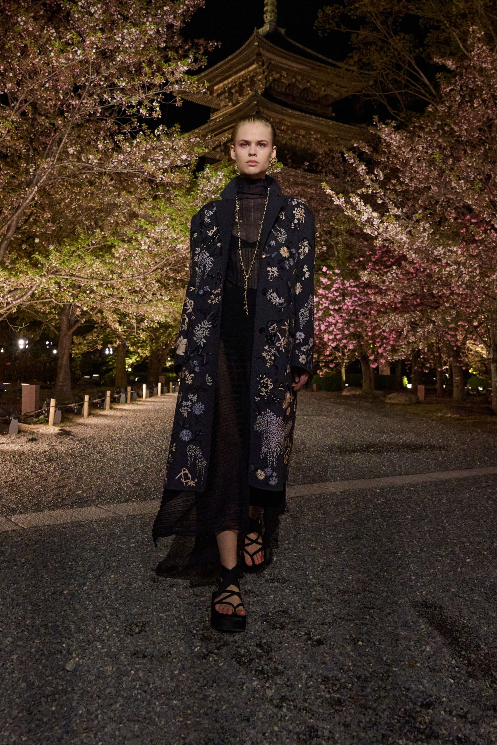 black embroidered coat and dress