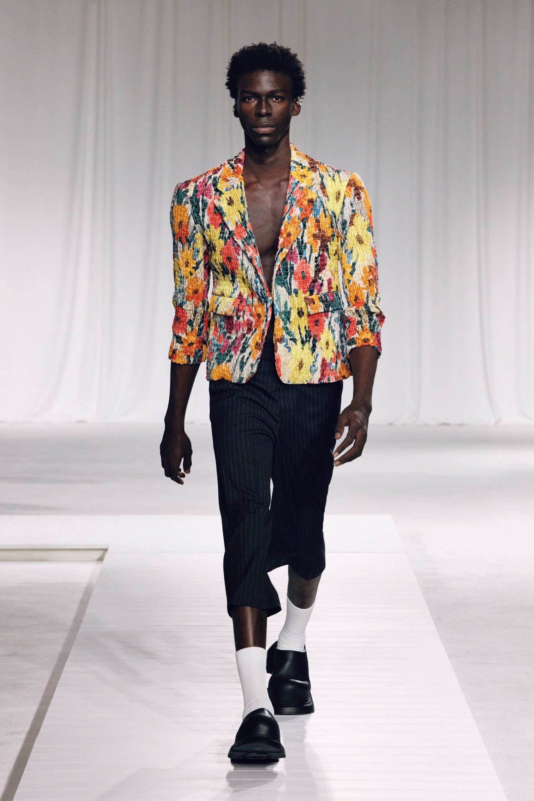 multi cotton long-sleeve v-neck tailored buttoned blazer