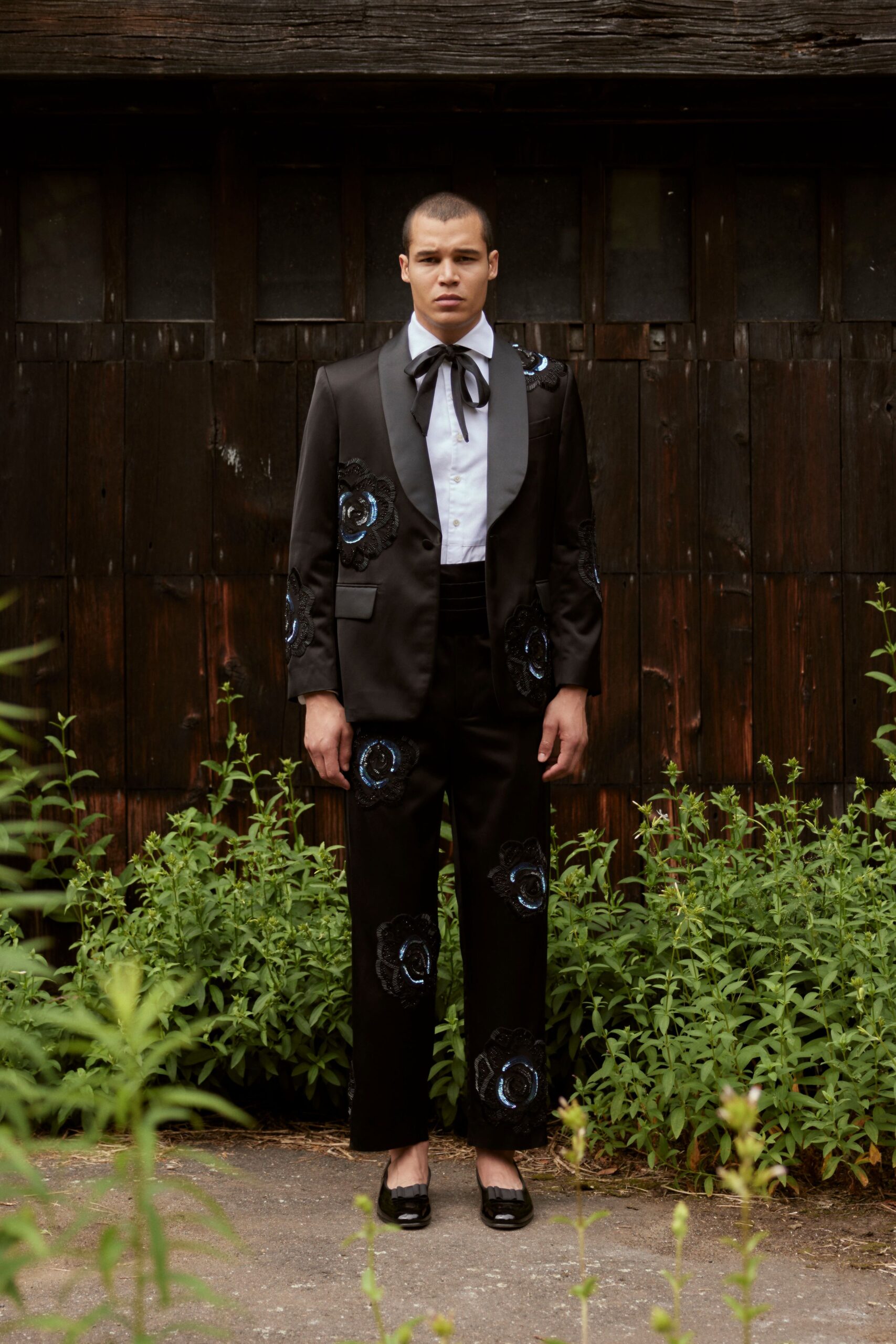 black silk tailored suit