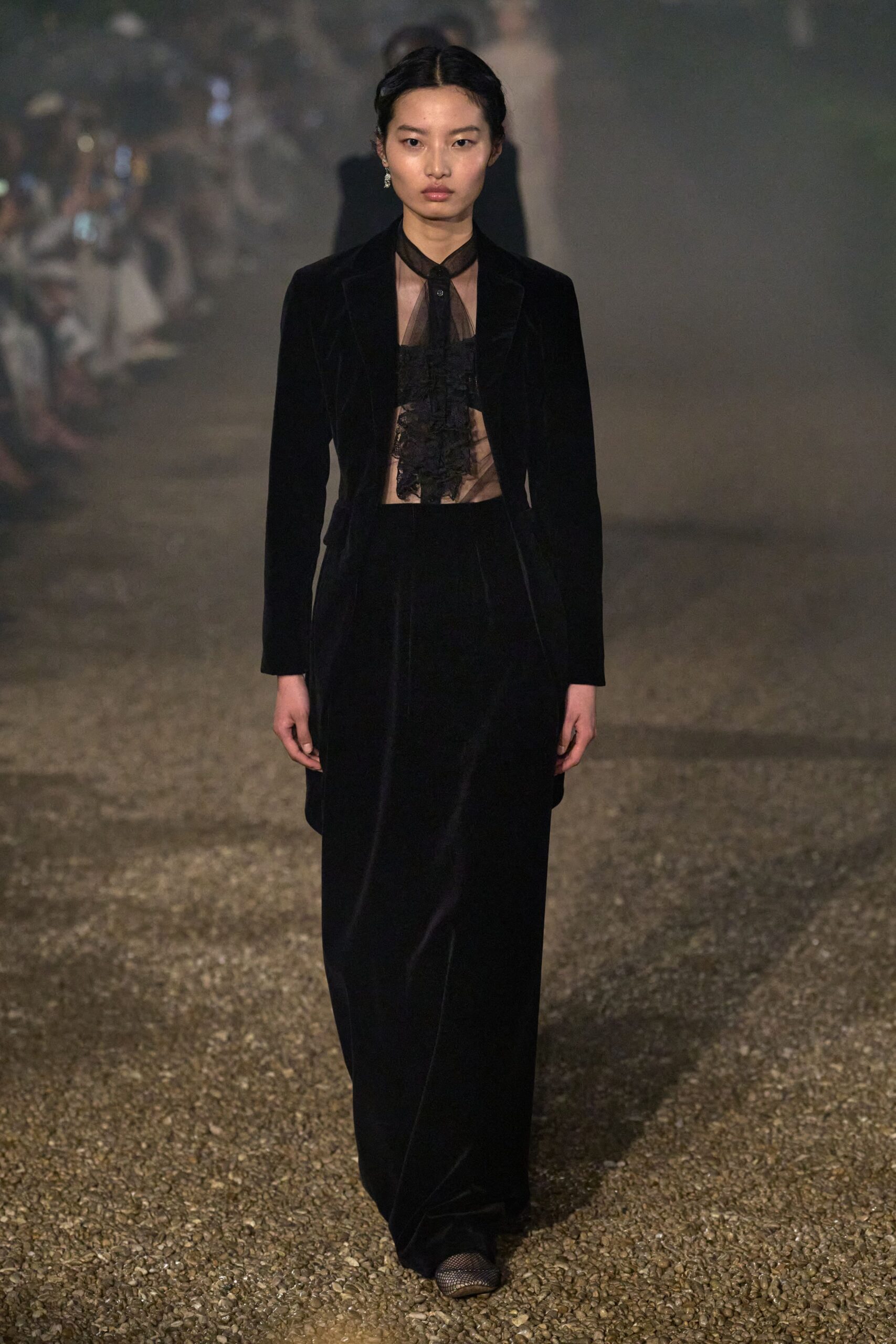black velvet gown with silk blouse