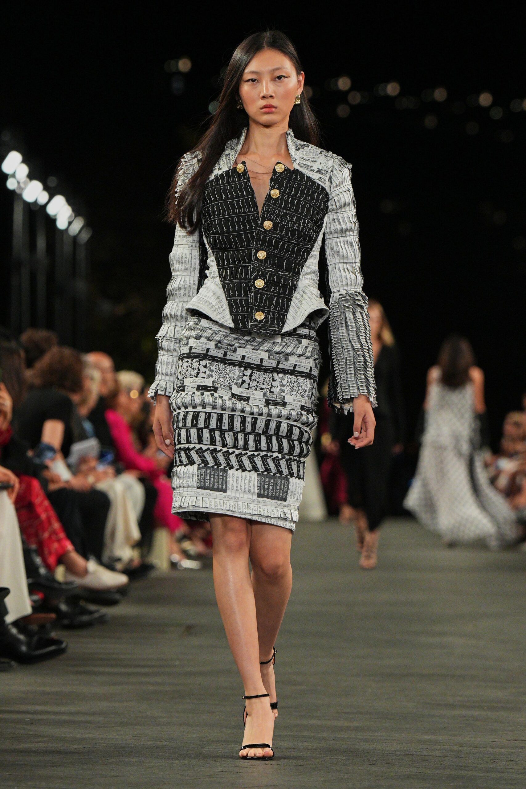 black and white patchwork jacket skirt