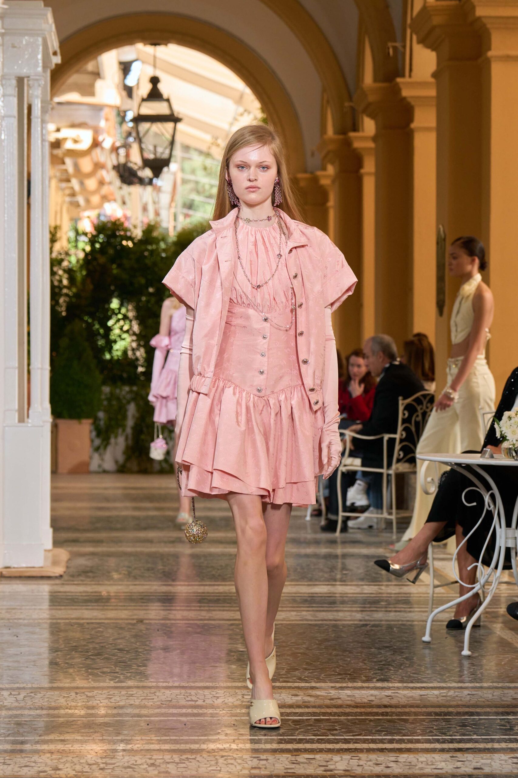 pink silk short-sleeve collared oversized buttoned cropped jacket