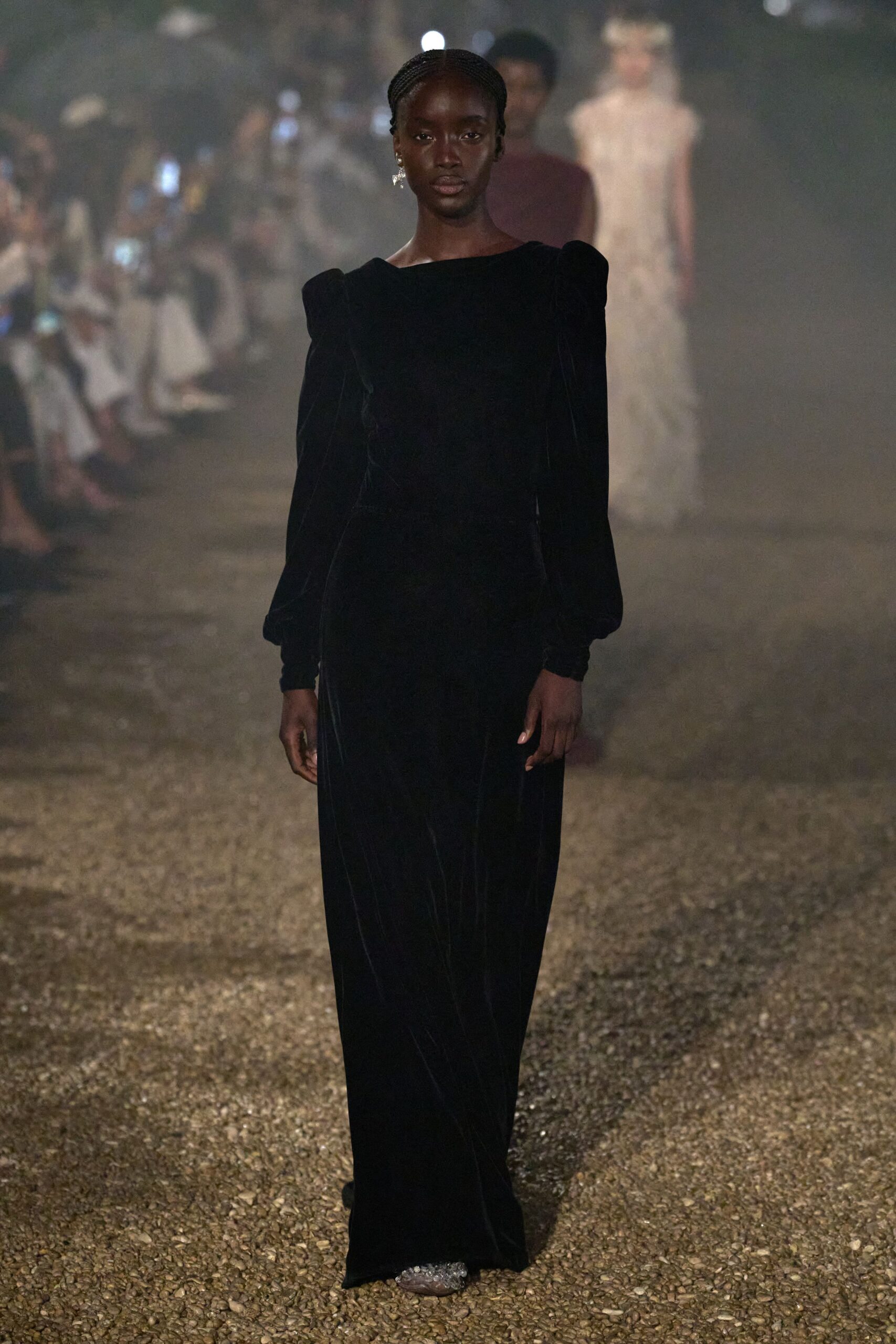 black velvet long-sleeve gown