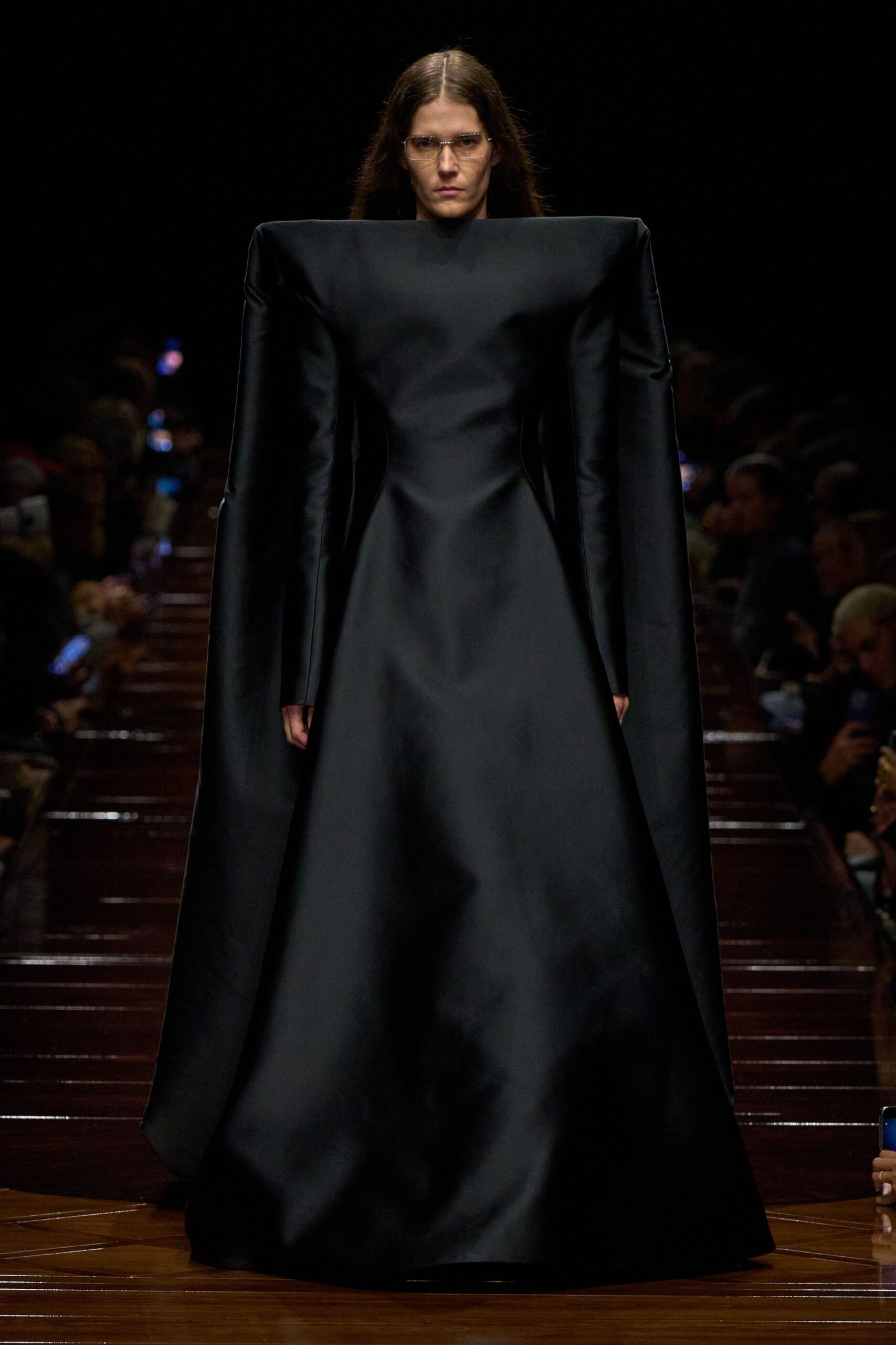 black silk structured gown