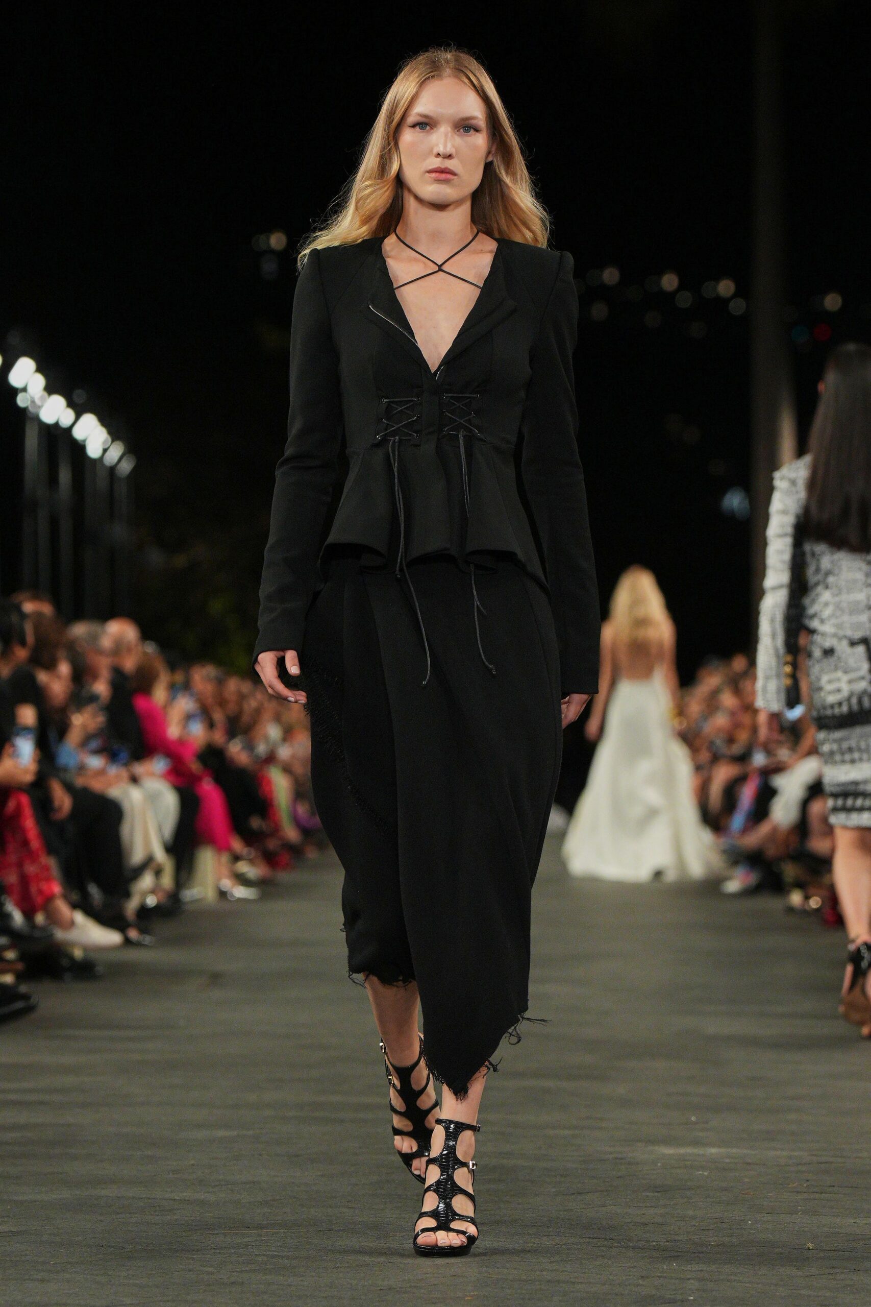 black tailored blazer and skirt