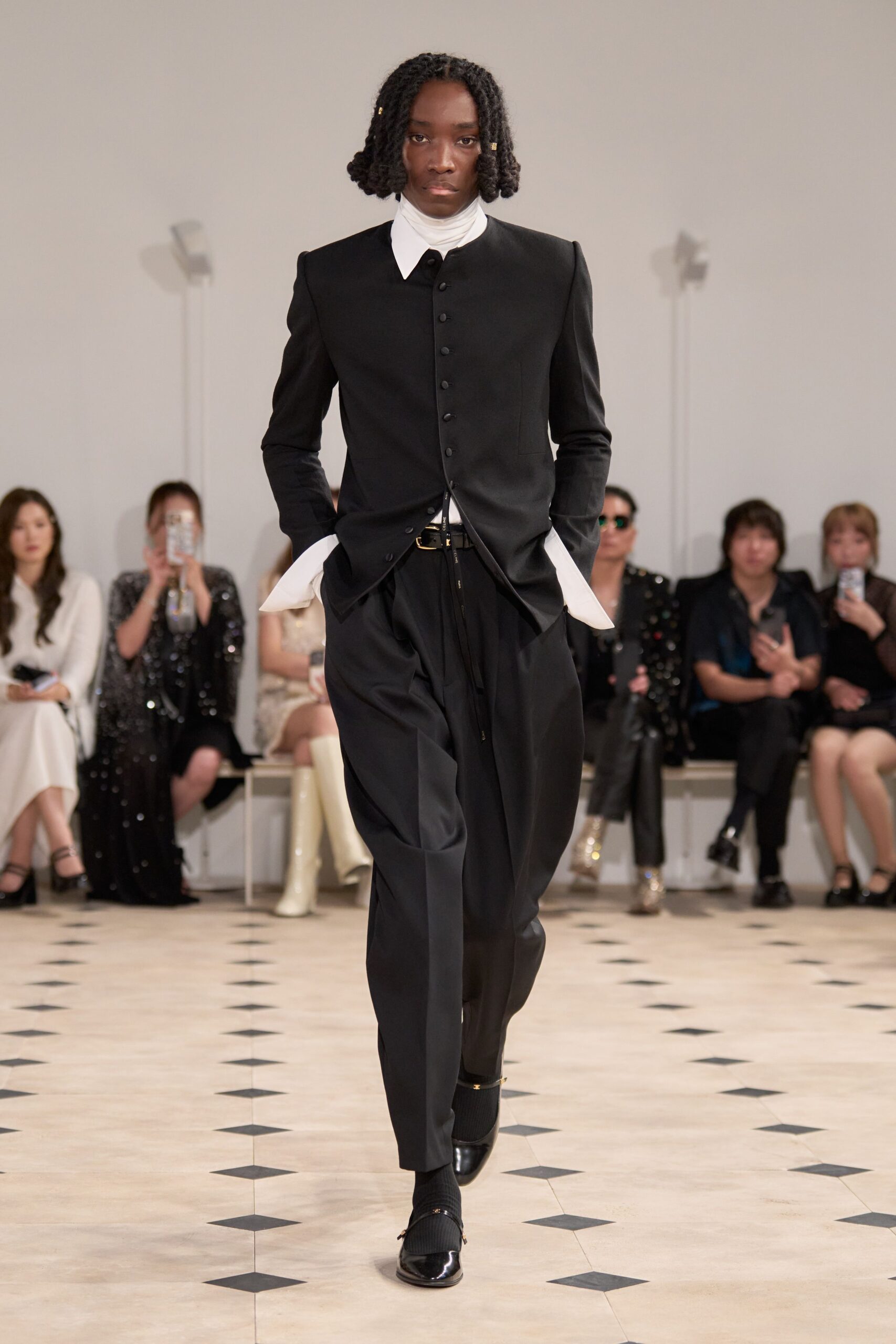 black tailored jacket and pants