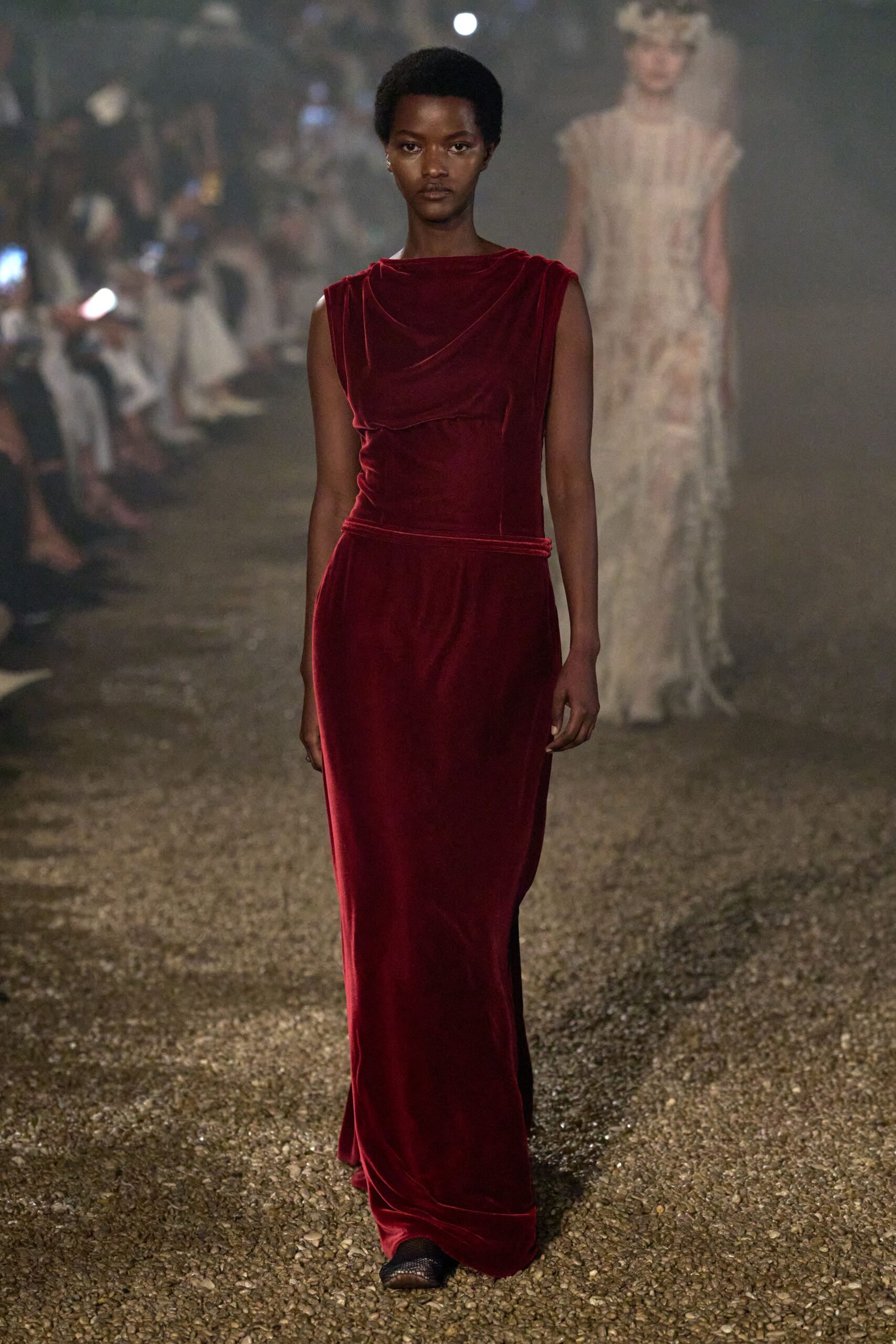 fitted red velvet gown