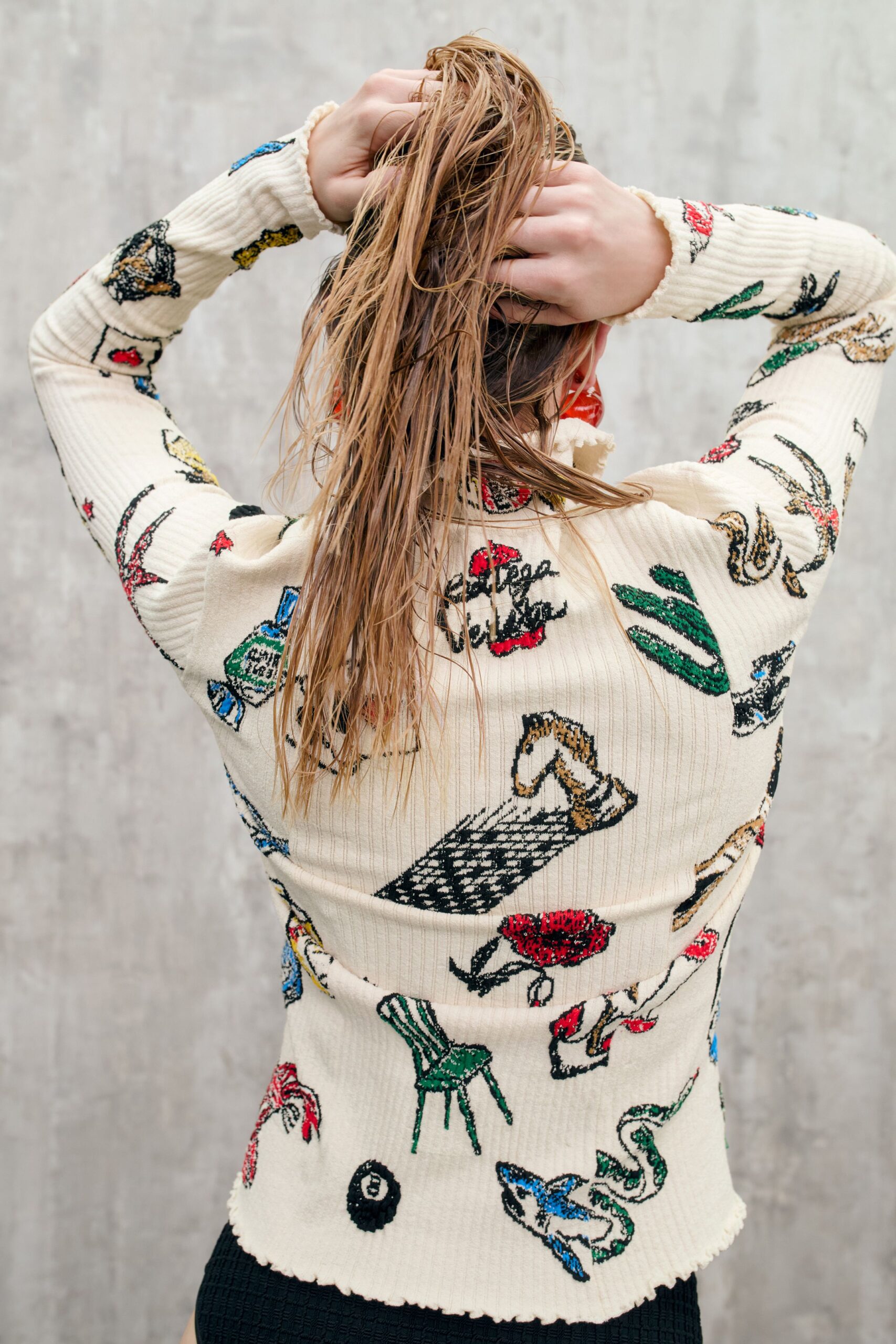 white fitted embroidered sweater