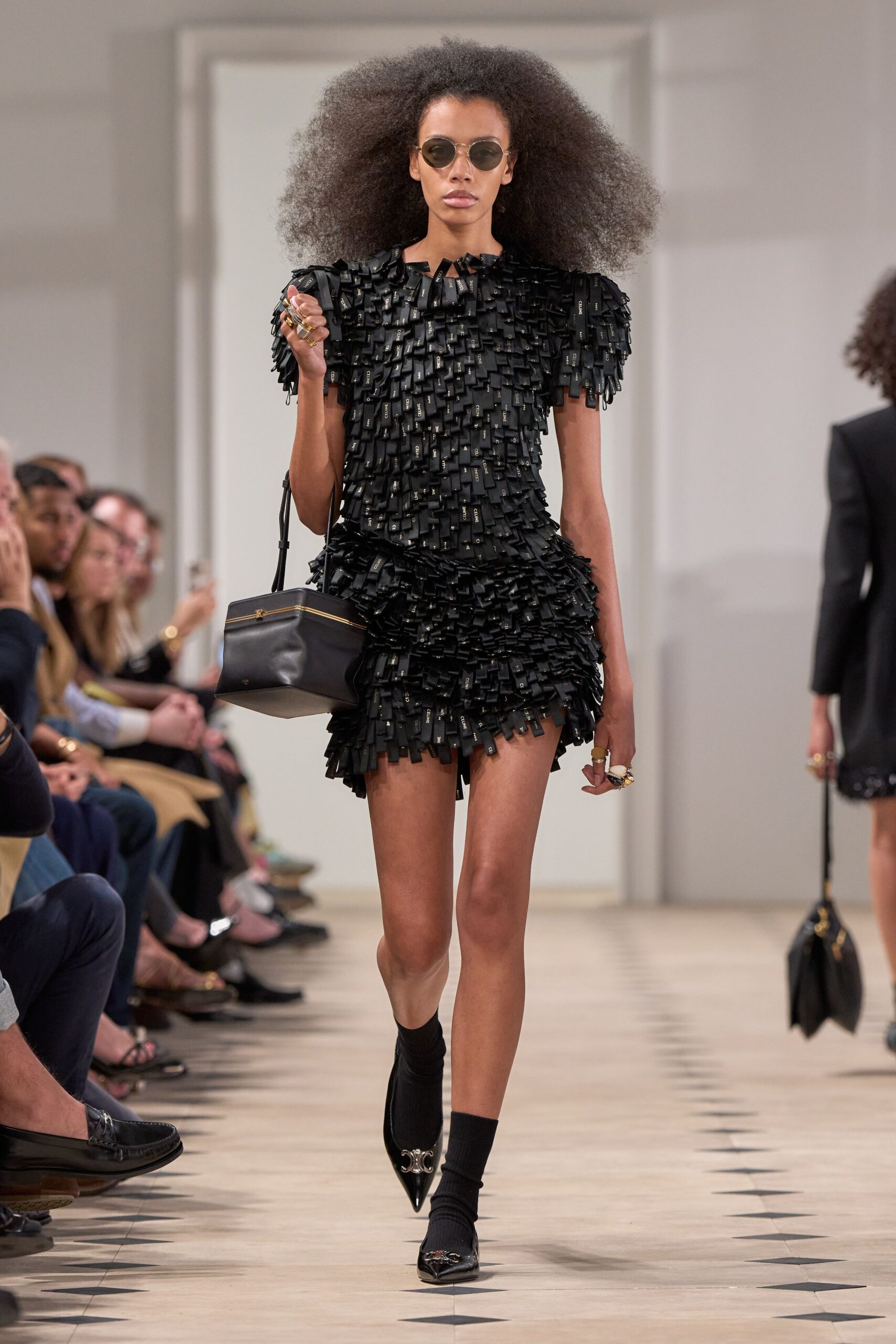 black fringed mini dress