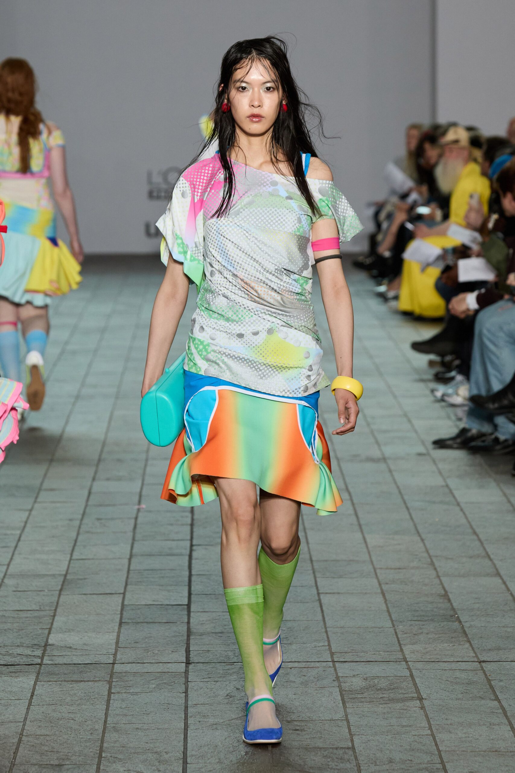 multi-colored mini dress with accessories