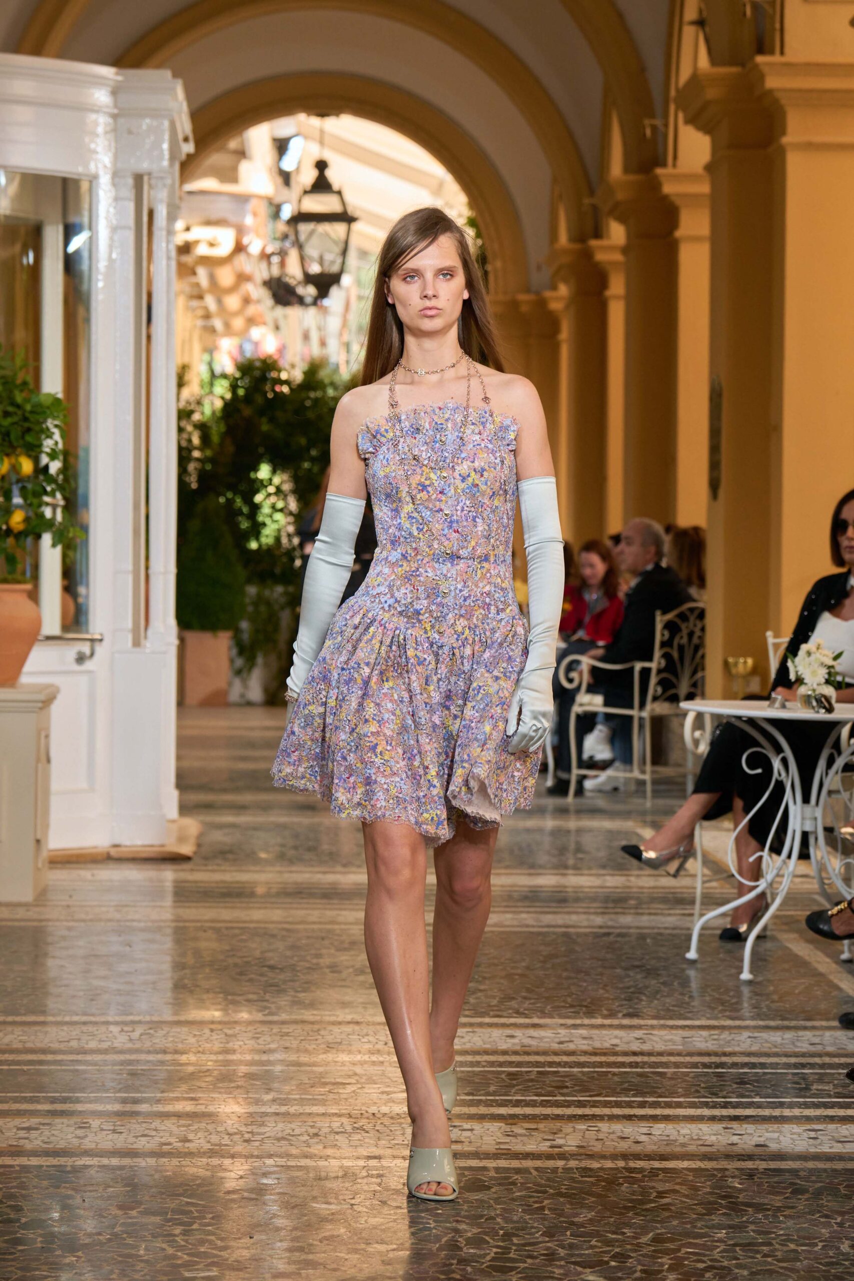 blue lace strapless fitted printed ruffled textured mini-dress