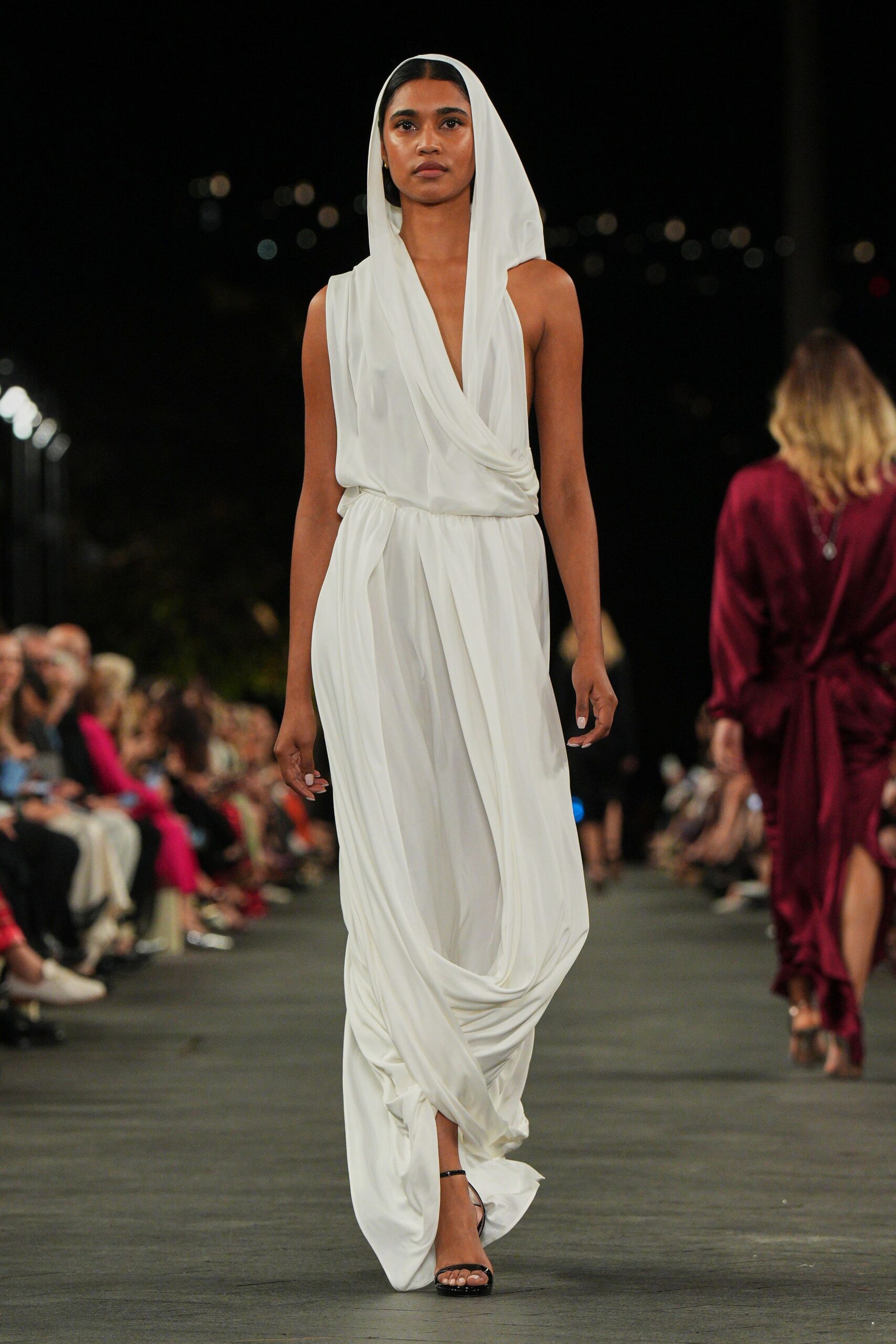 white draped maxi dress
