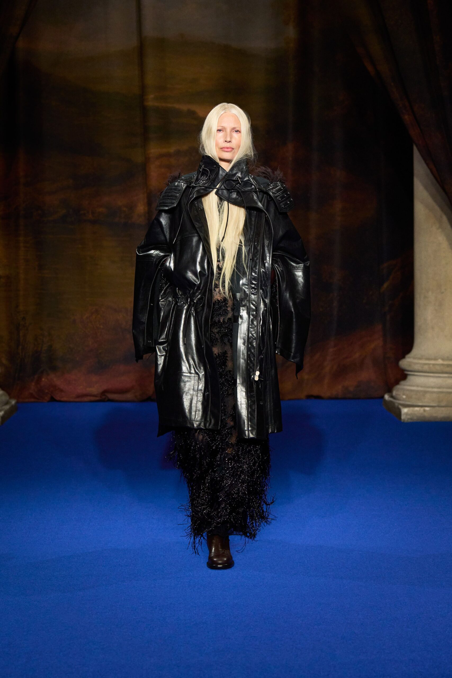 black leather oversized coat
