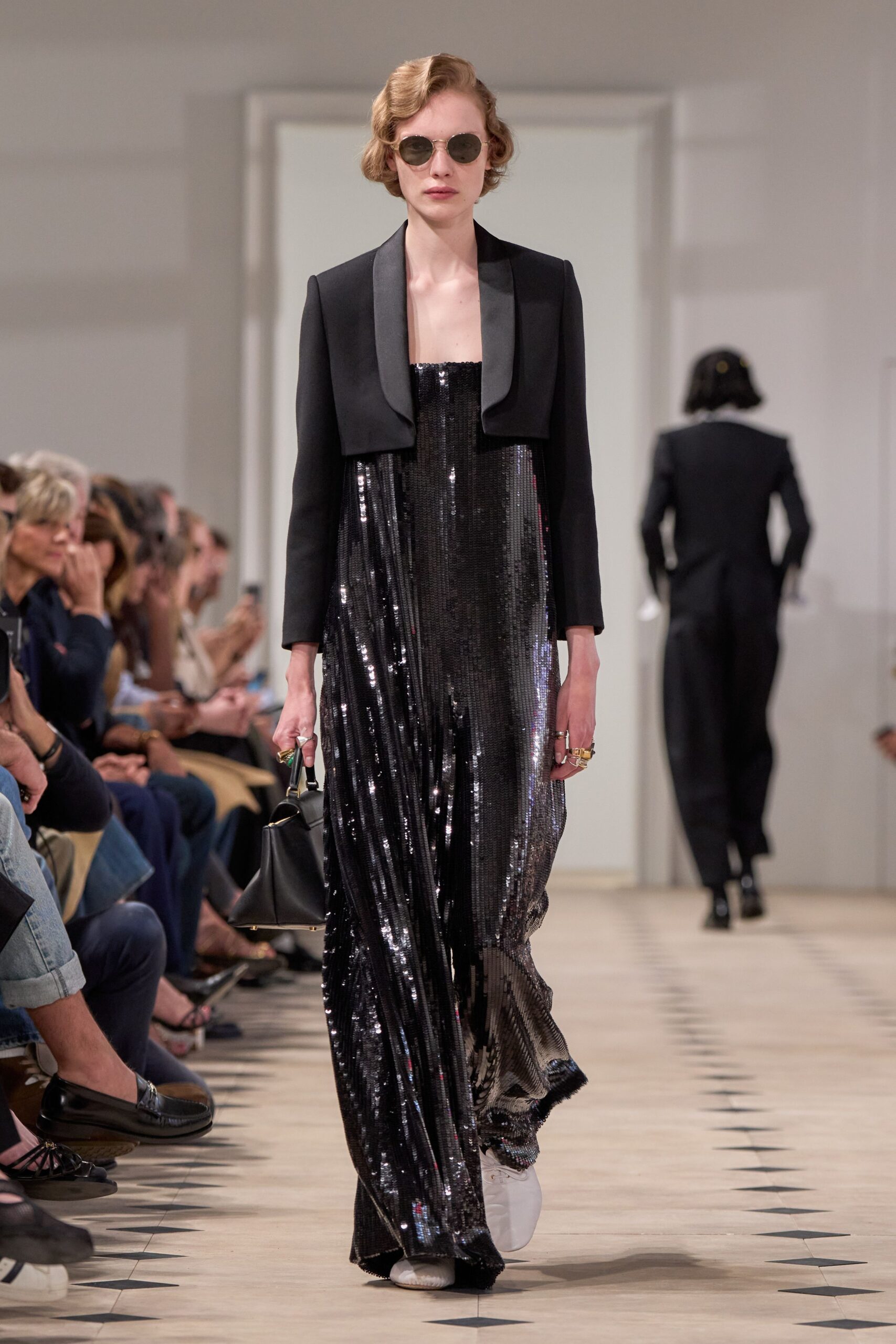 black sequin dress with jacket