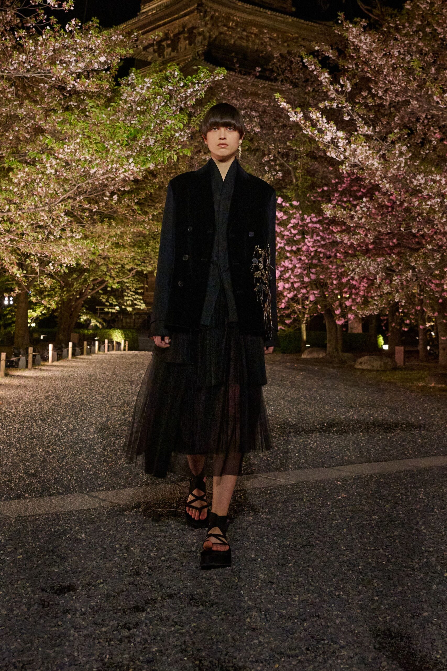 black layered tulle skirt with coat