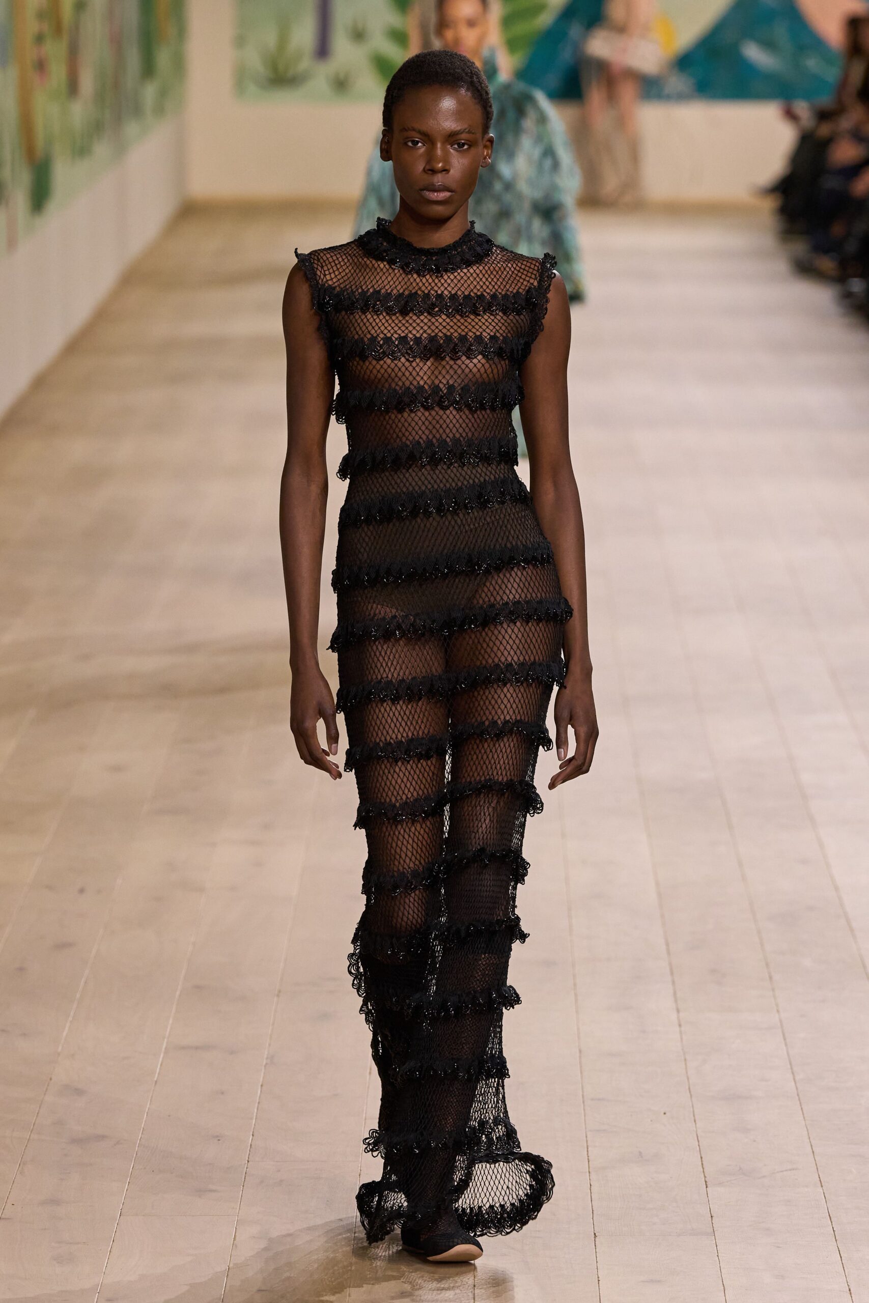 black sheer fringed maxi dress