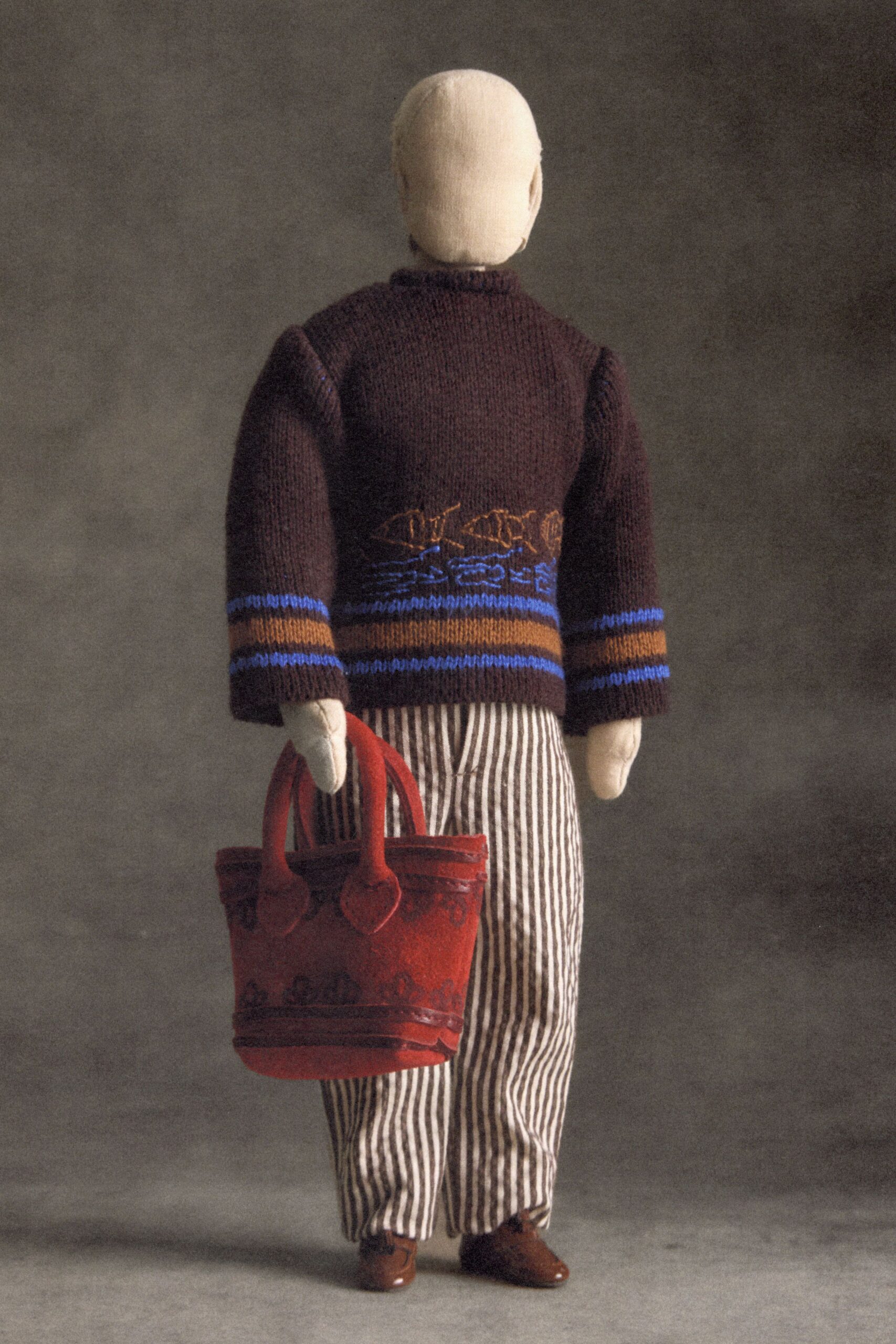 brown knit long-sleeve high-neck oversized striped printed sweater