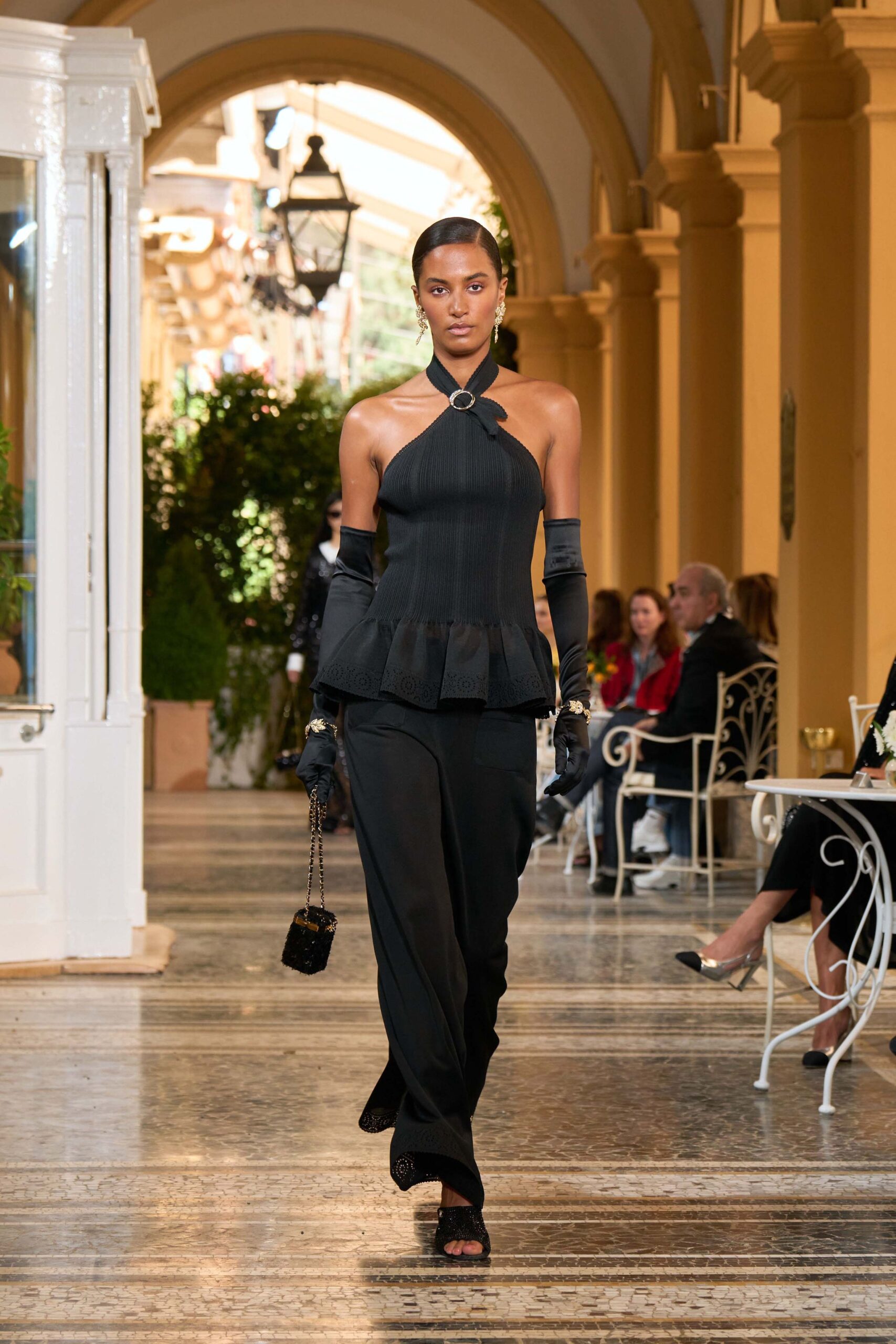 black silk relaxed wide-leg draped flowing maxi pants