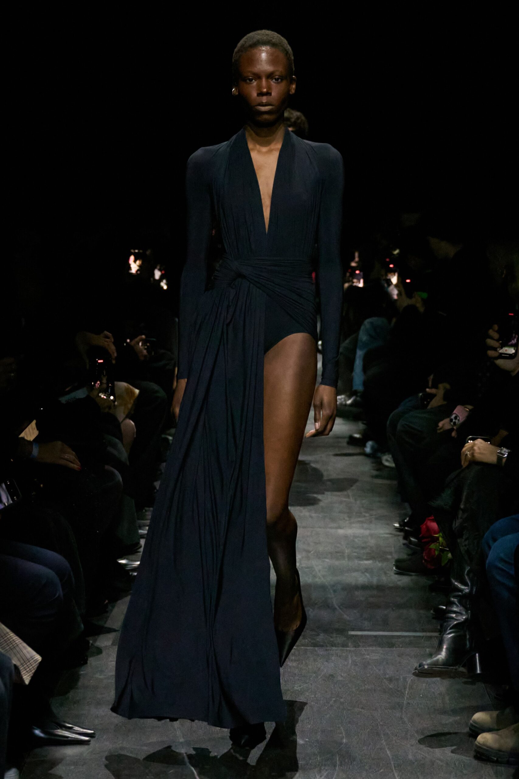 black silk fitted gown