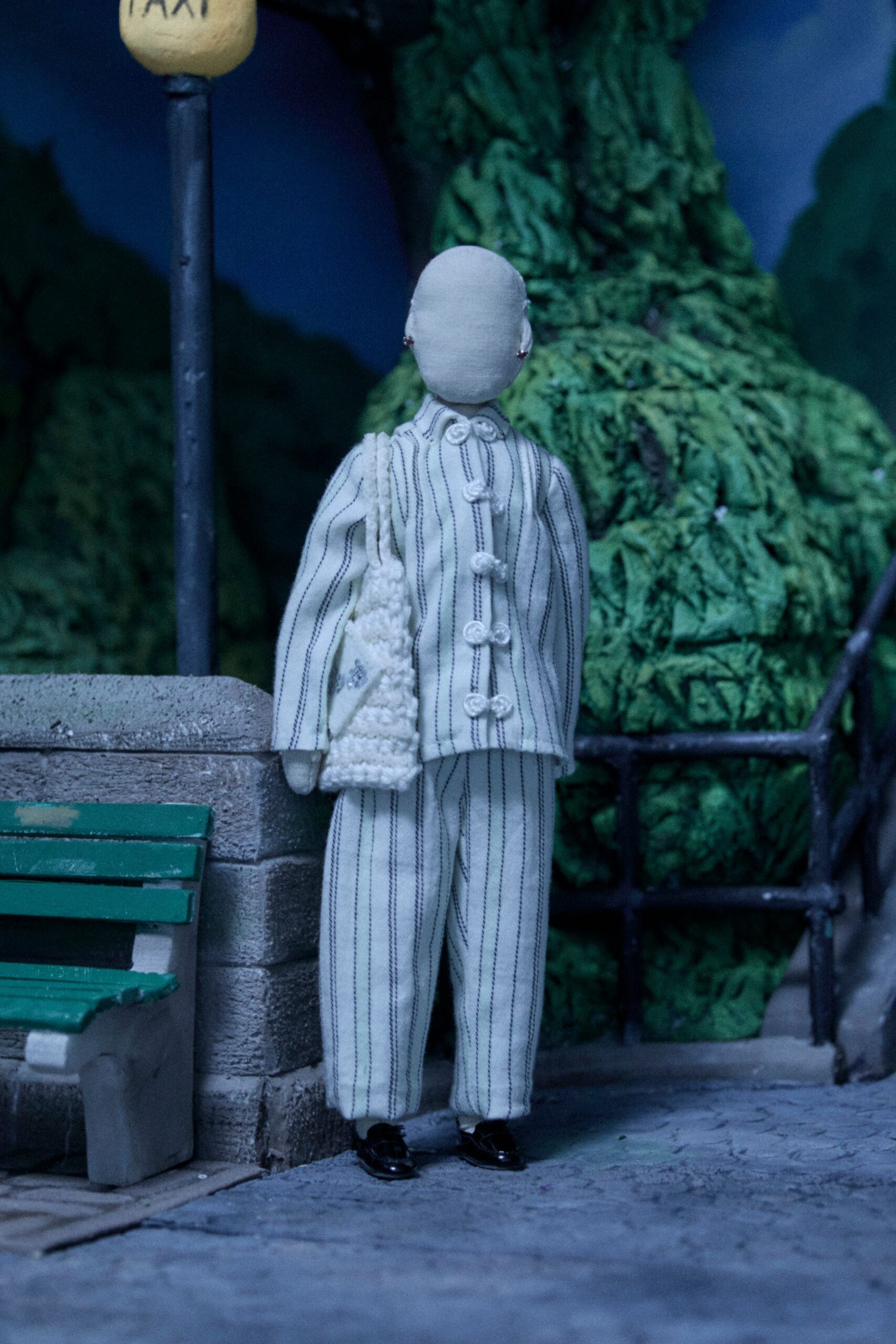 white striped pants and jacket
