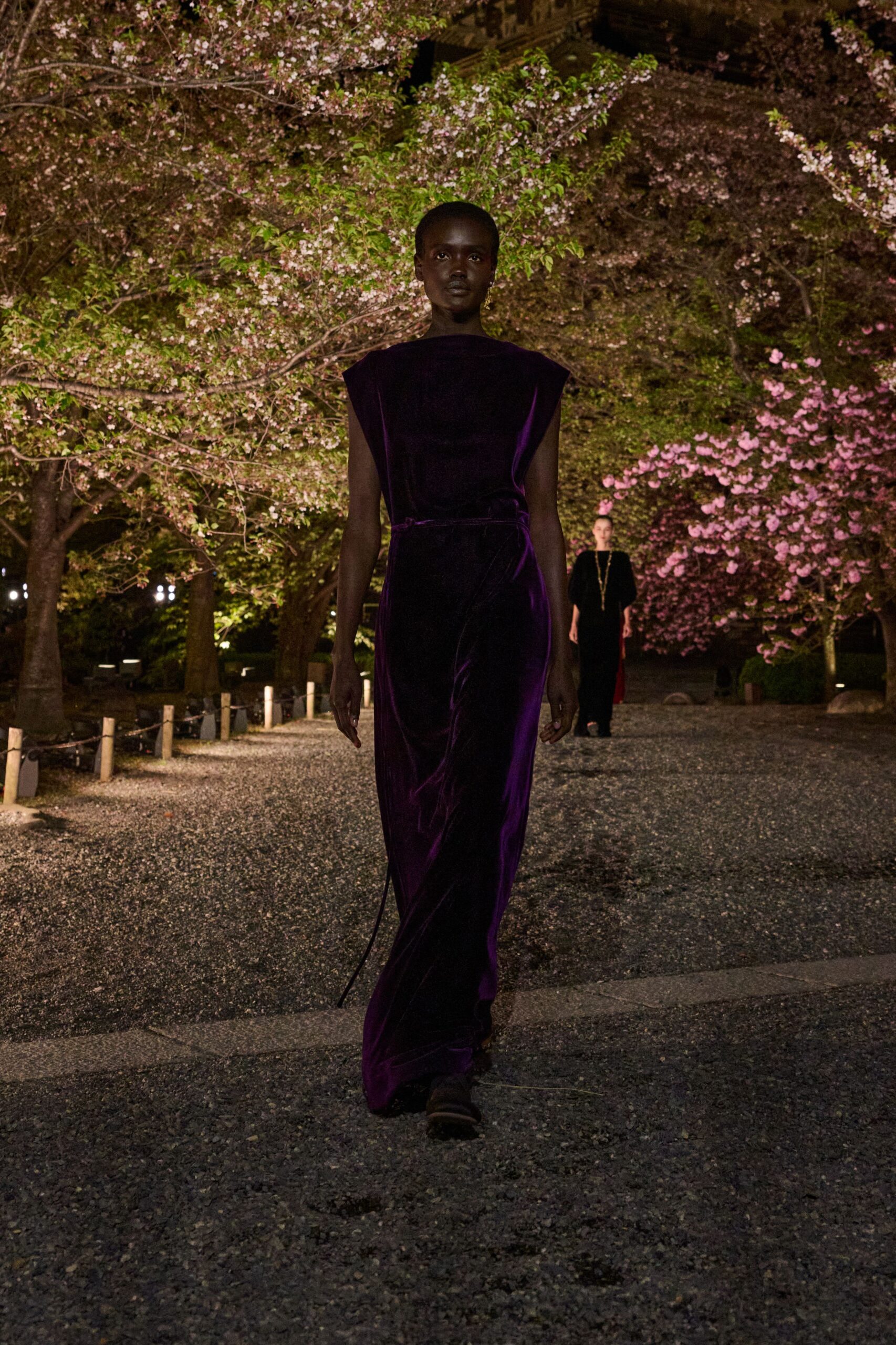 purple velvet sleeveless gown