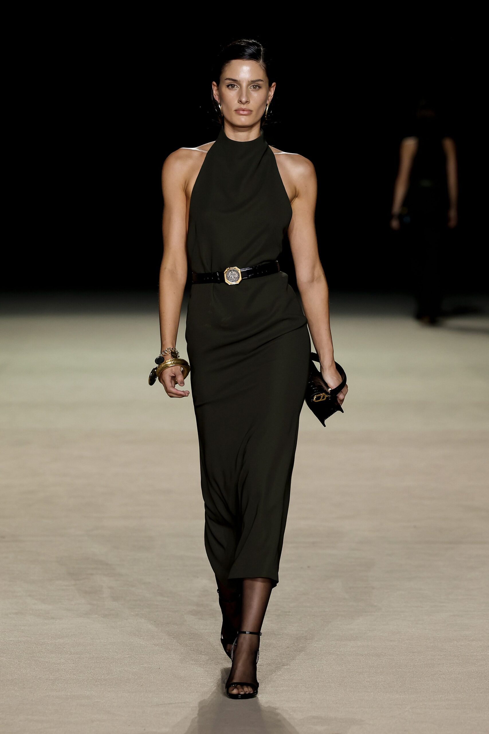 black fitted midi dress