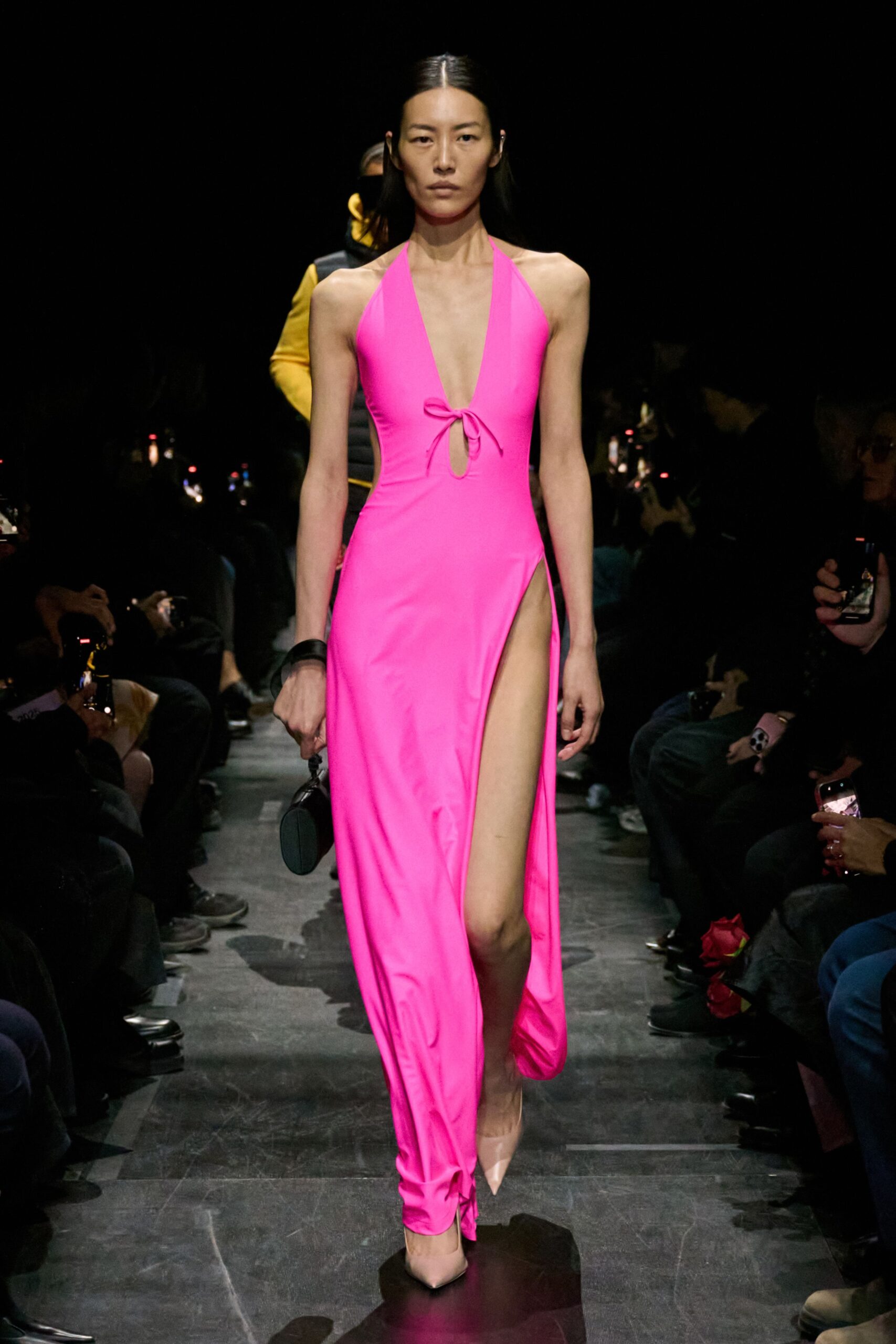 pink silk sleeveless gown