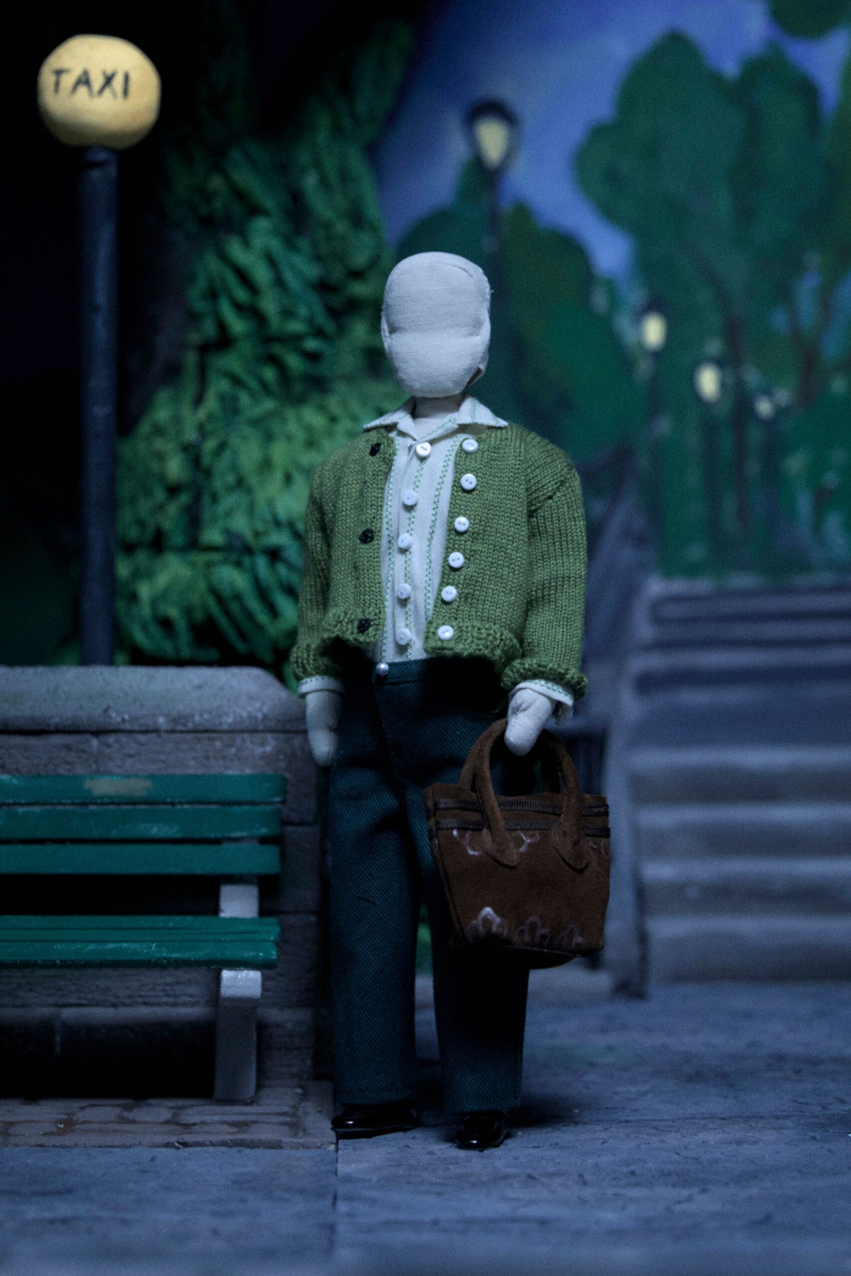 green wool long-sleeve collared fitted buttoned cardigan