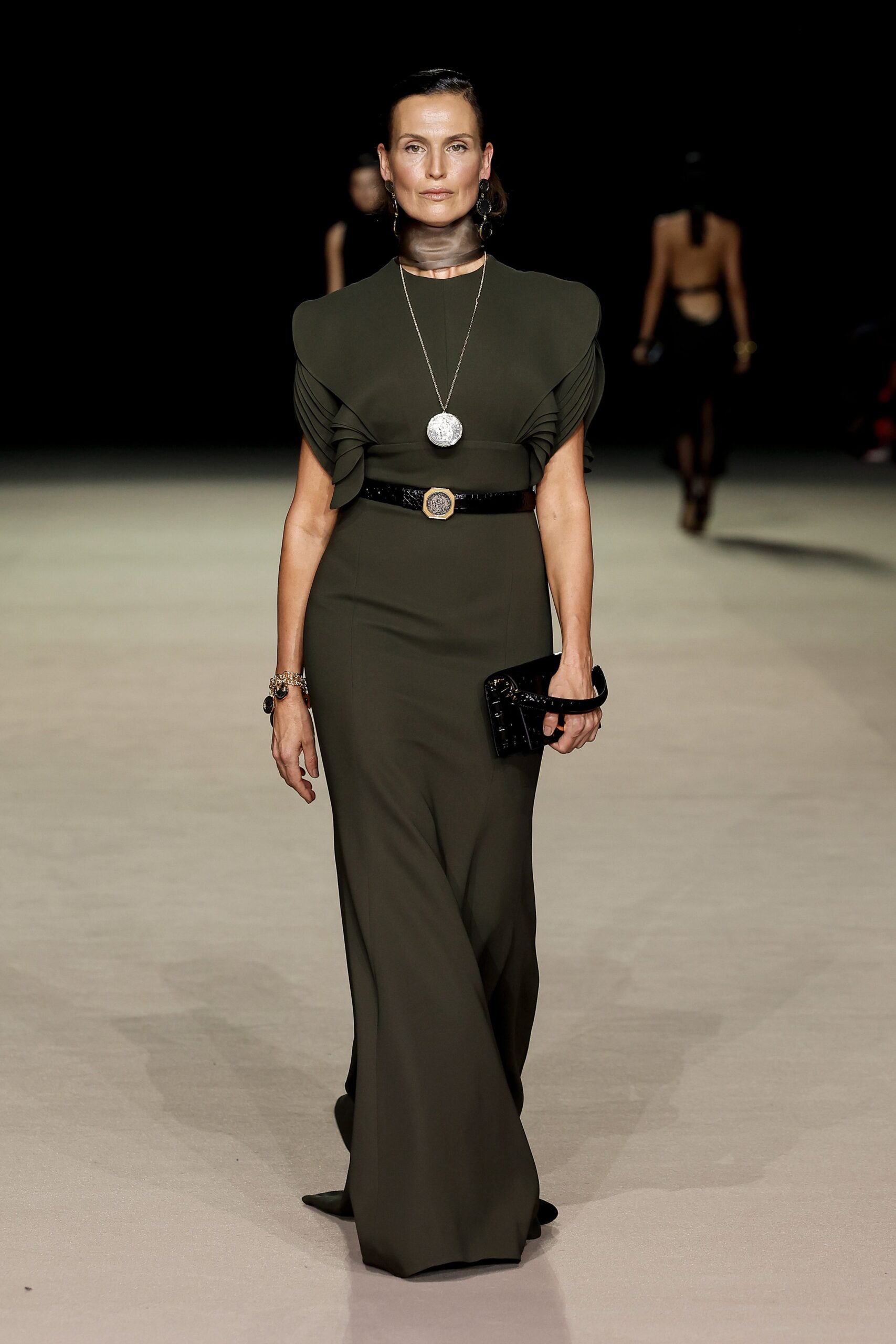 green silk fitted gown