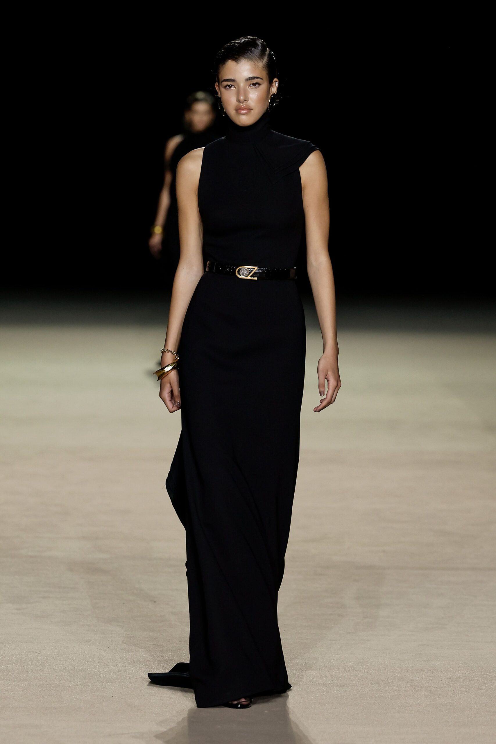 black fitted sleeveless gown