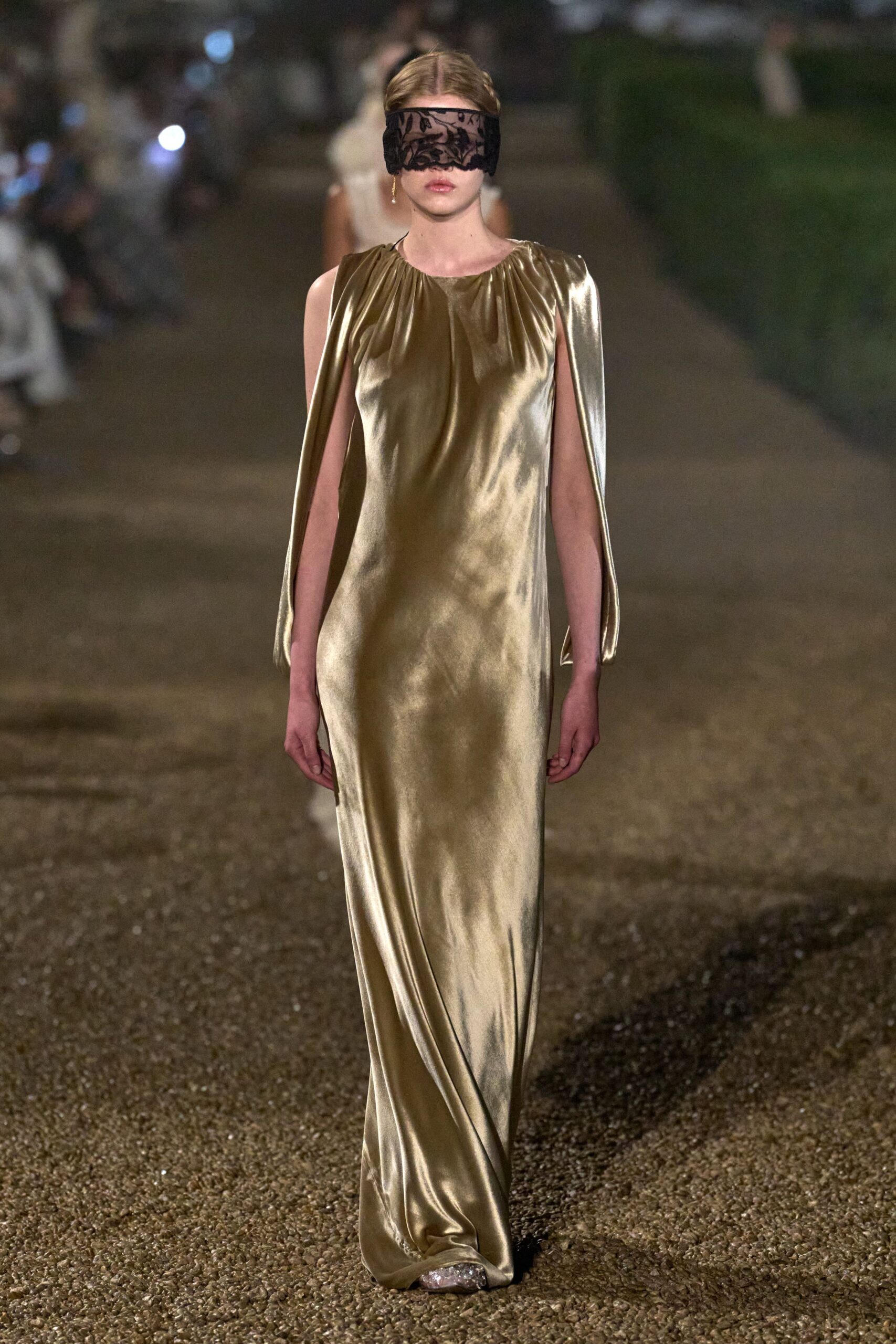 gold silk sleeveless gown