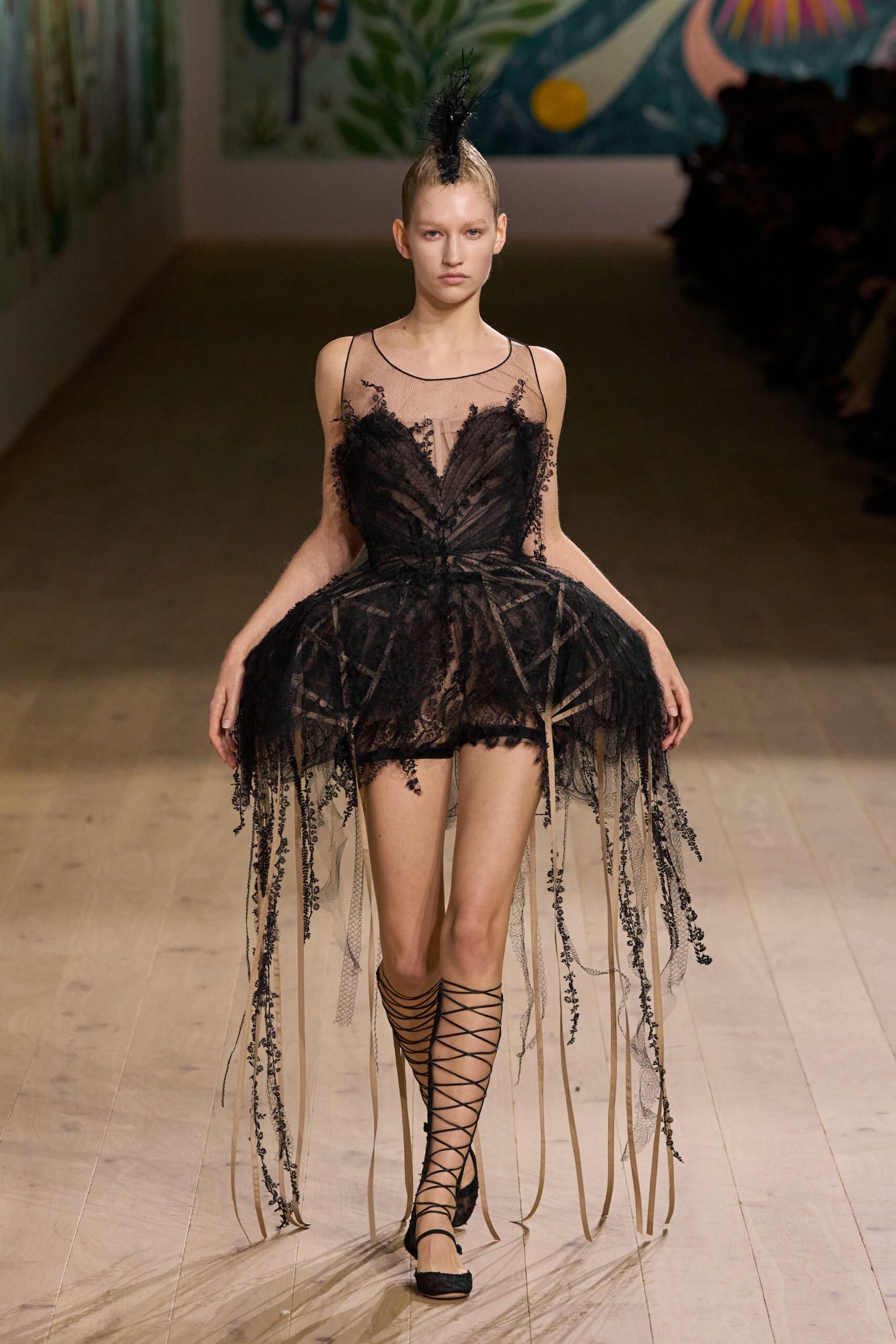 black lace mini dress