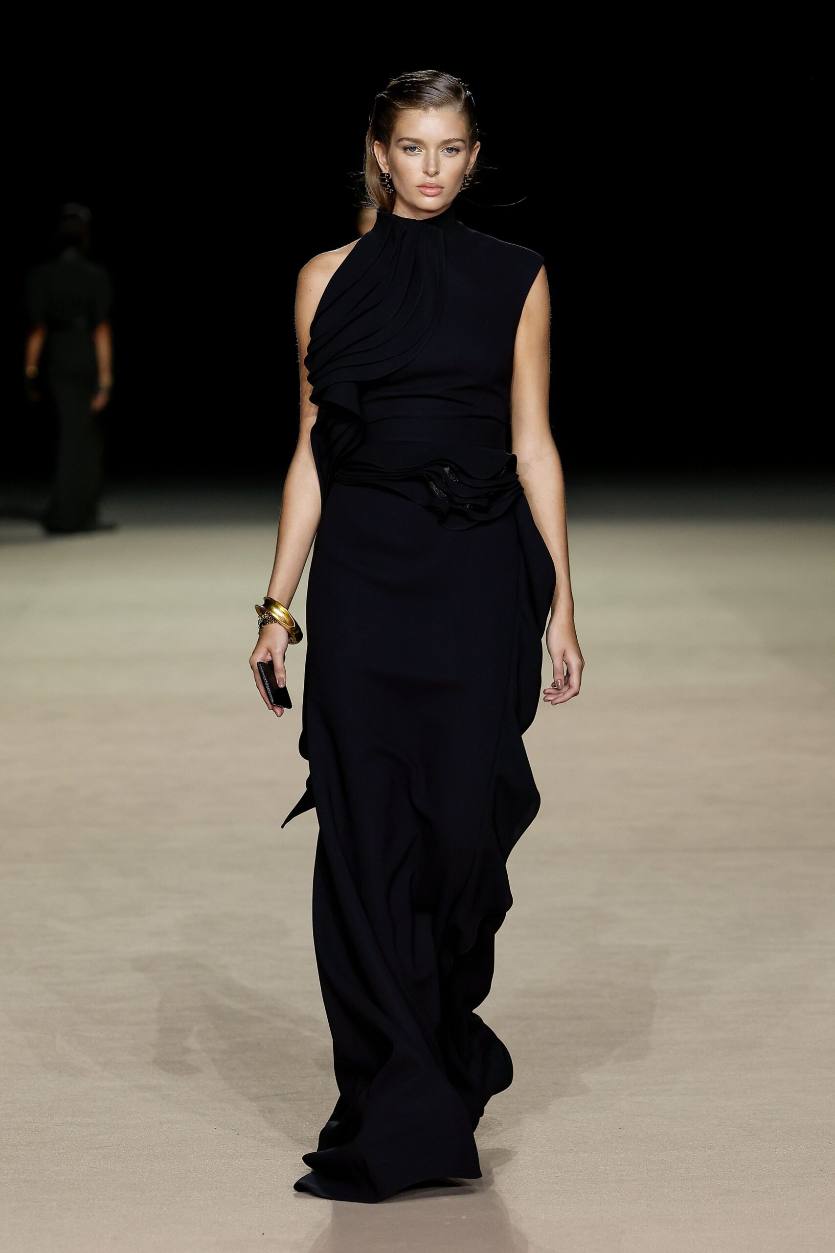 black silk sleeveless gown