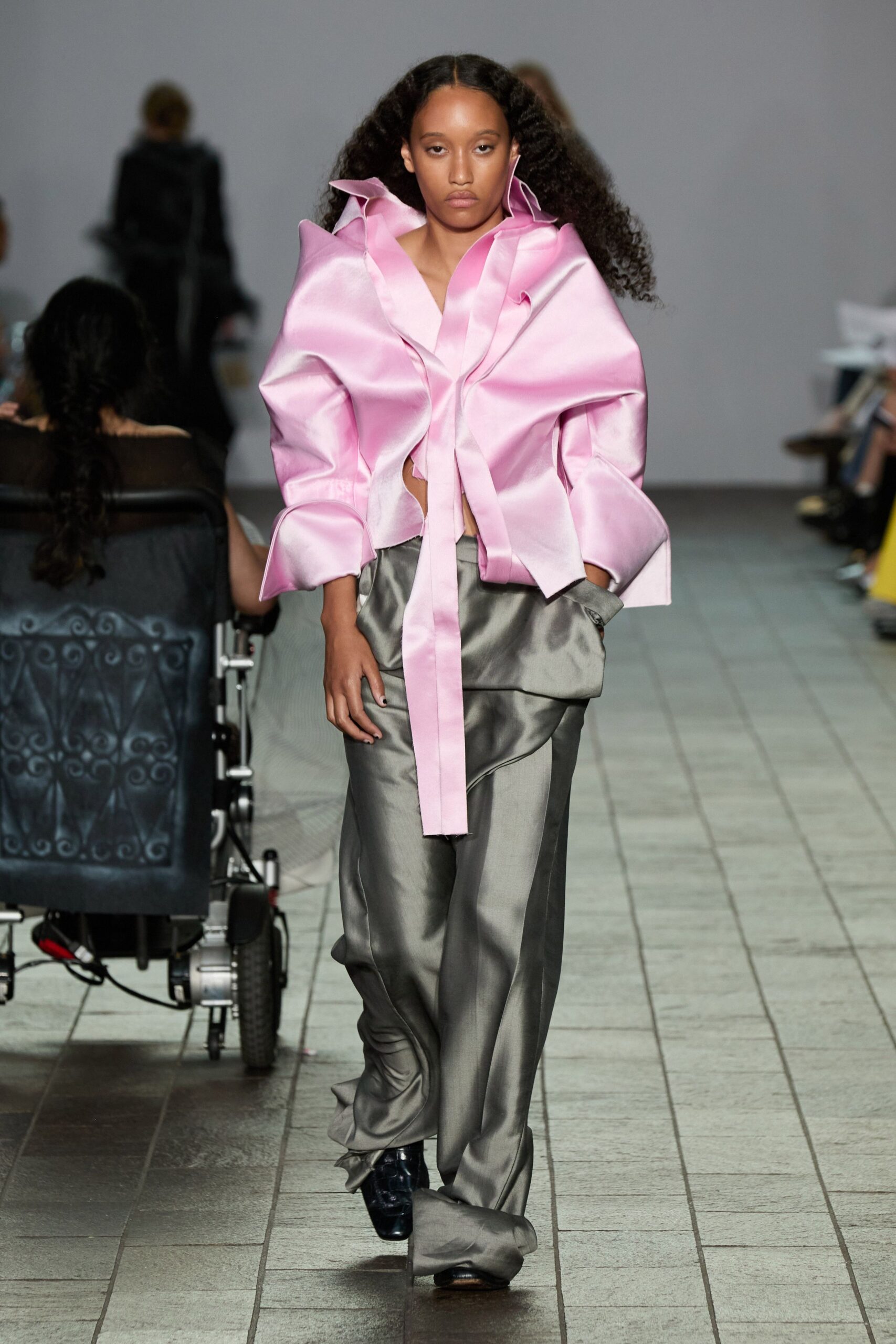 pink silk long-sleeve collared relaxed buttoned shirt