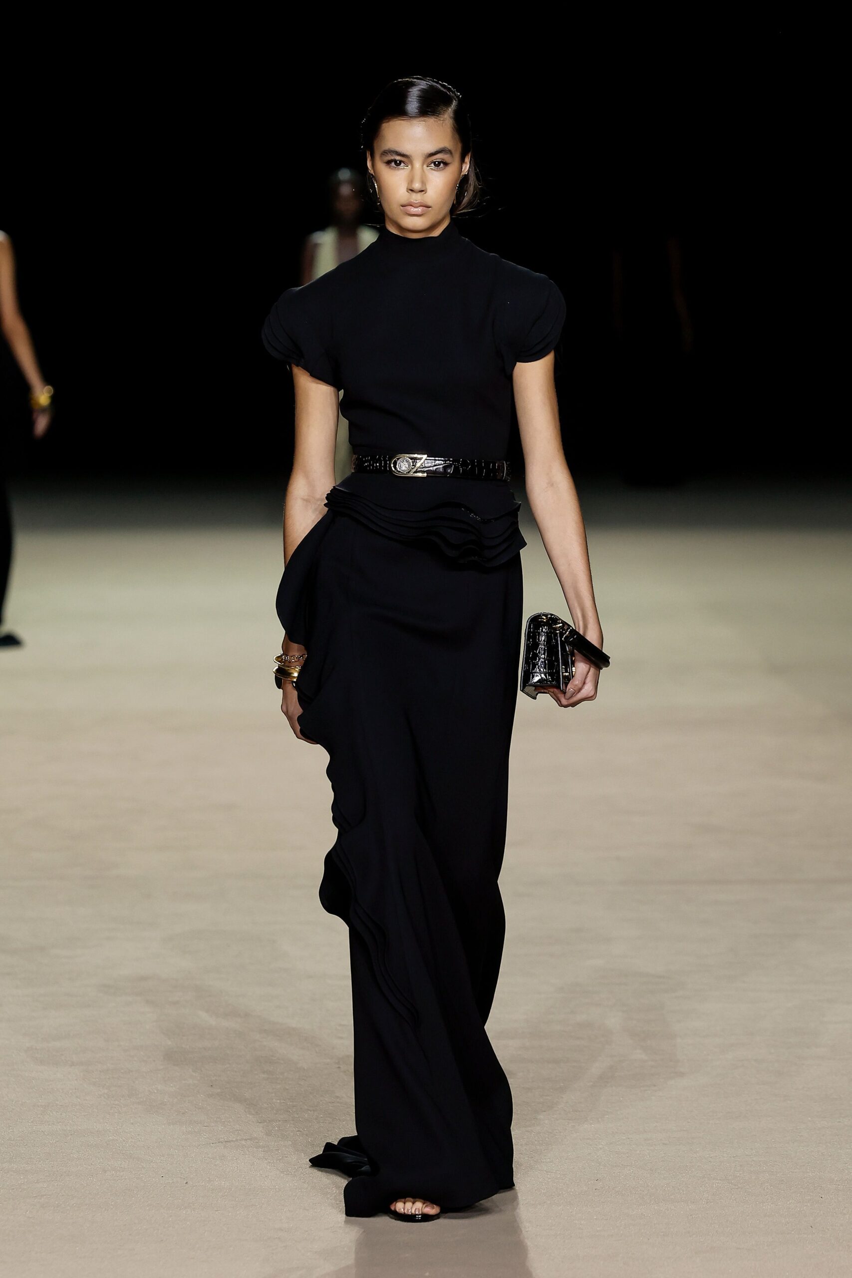 black silk fitted gown