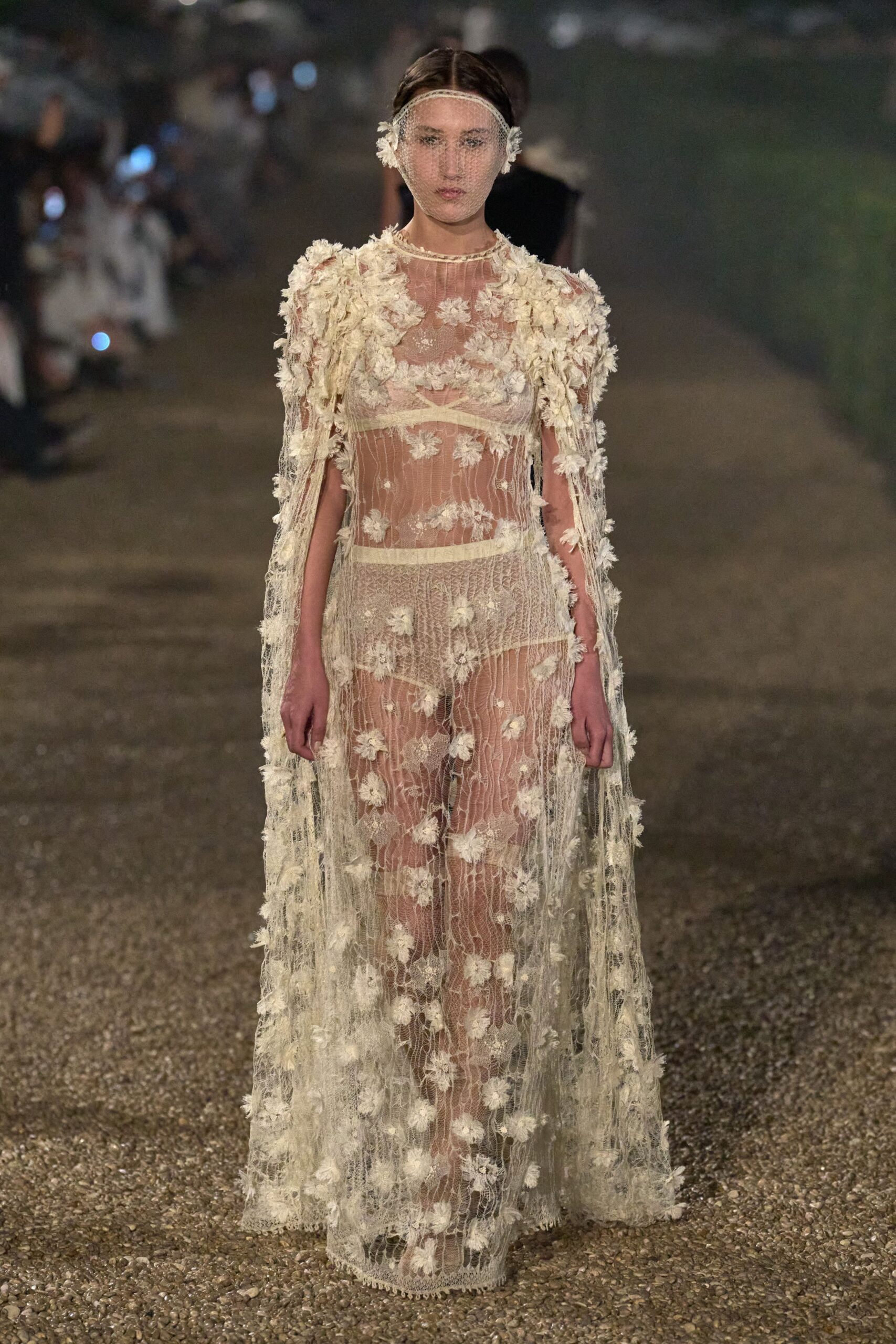 white lace embroidered gown