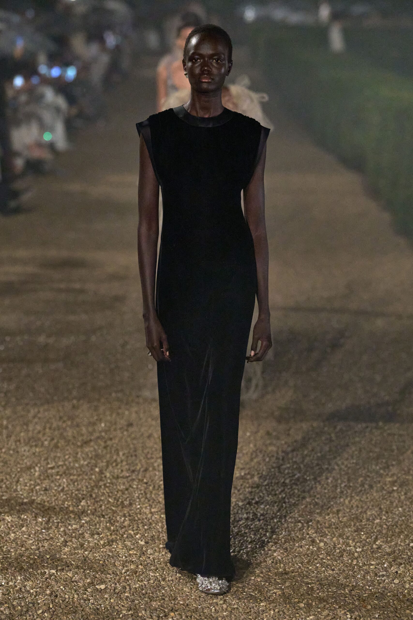 black velvet sleeveless gown