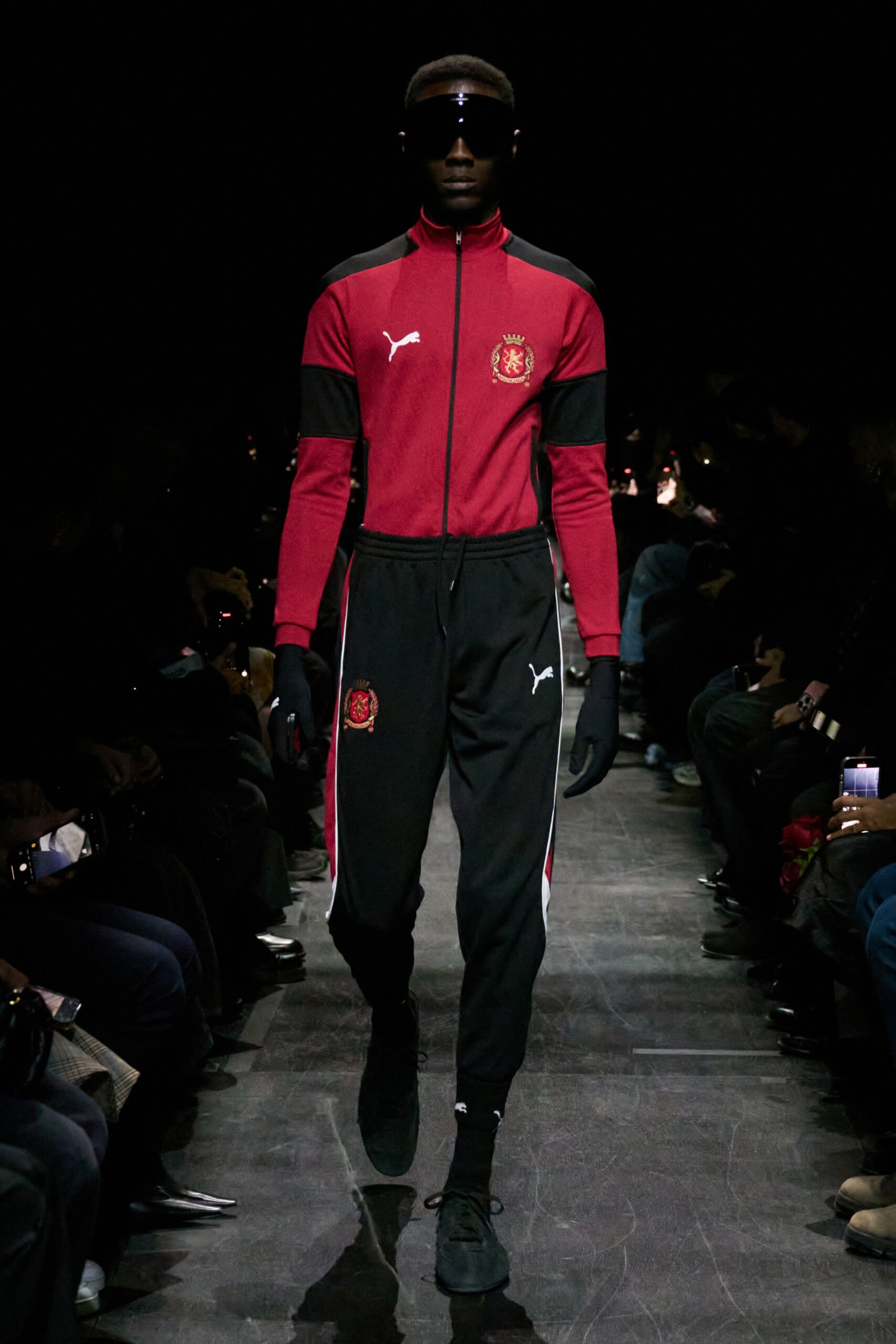 red and black athletic outfit