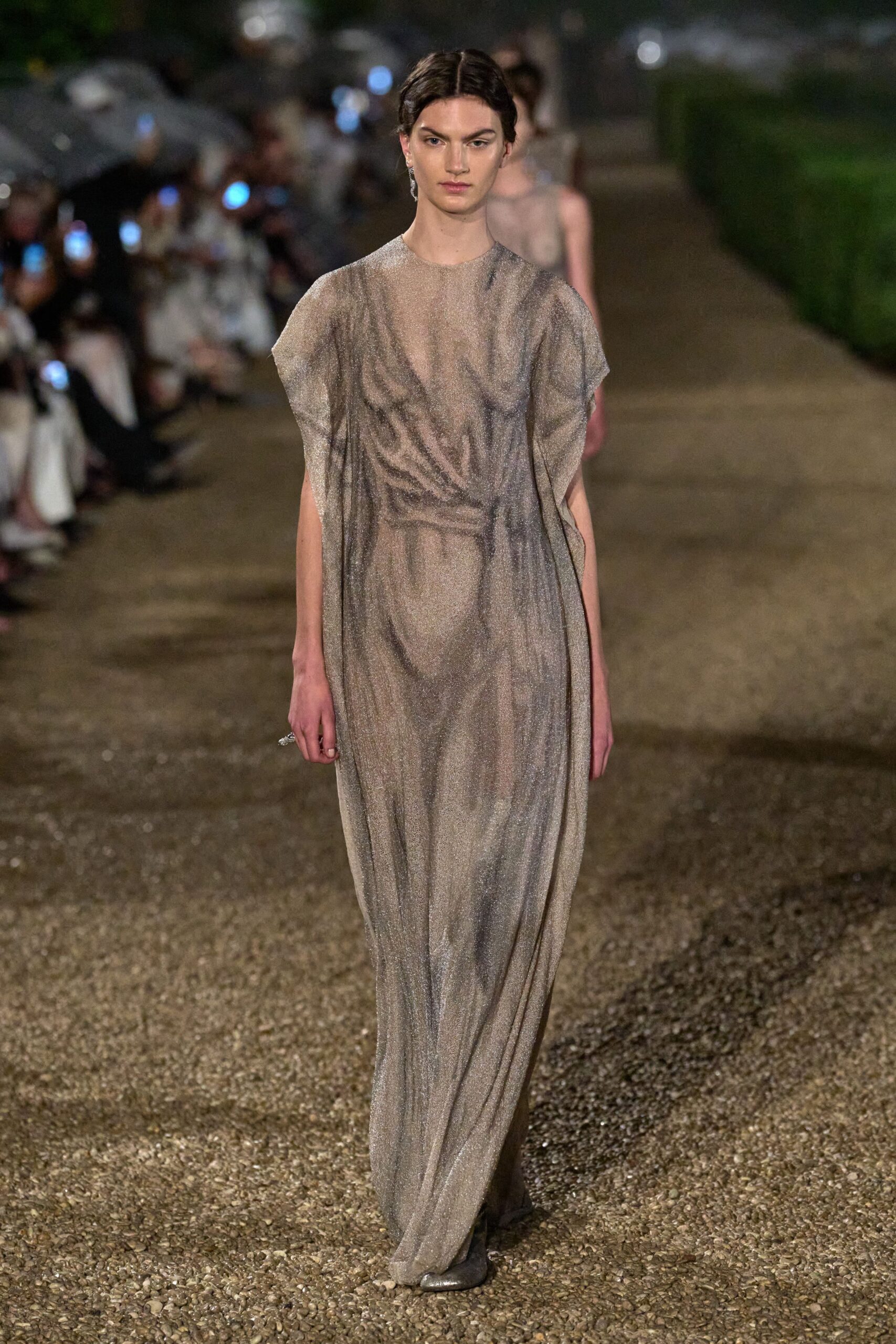 beige sheer sleeveless gown