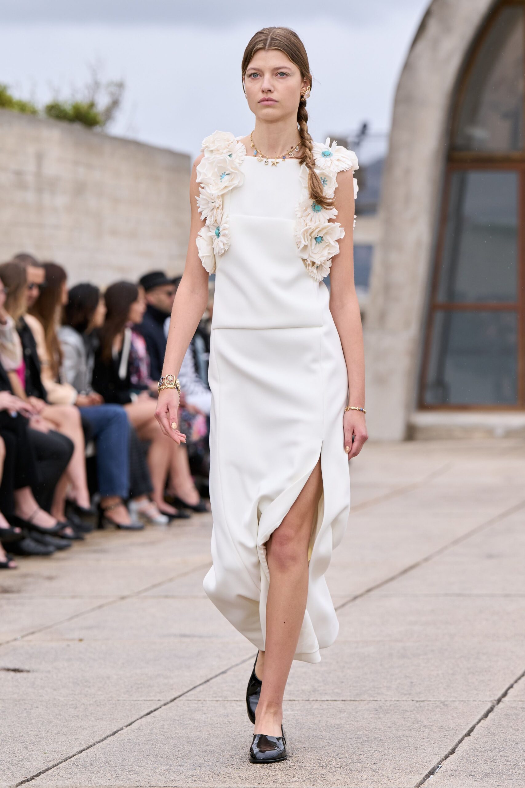 white silk fitted gown