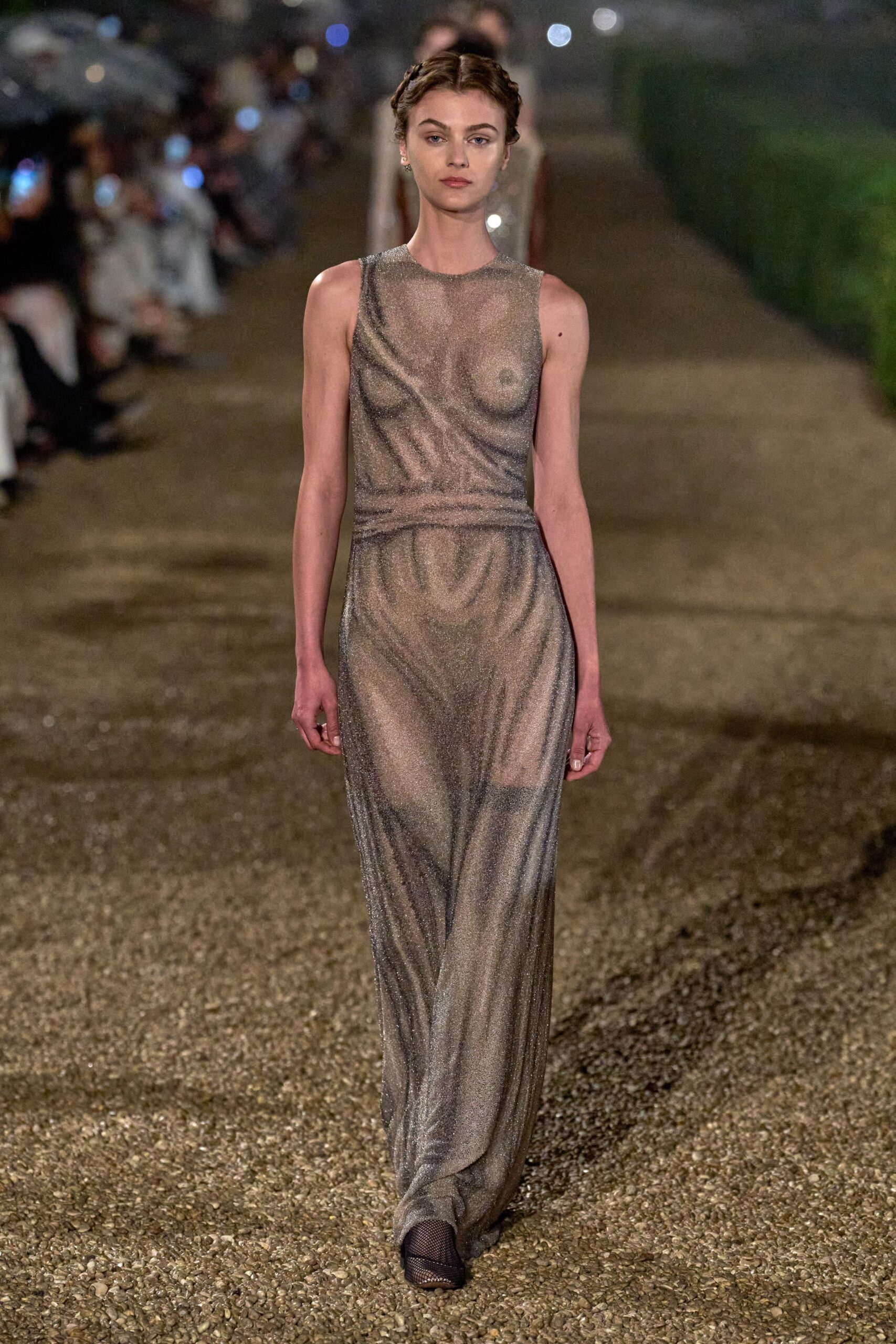 gold sheer sleeveless gown