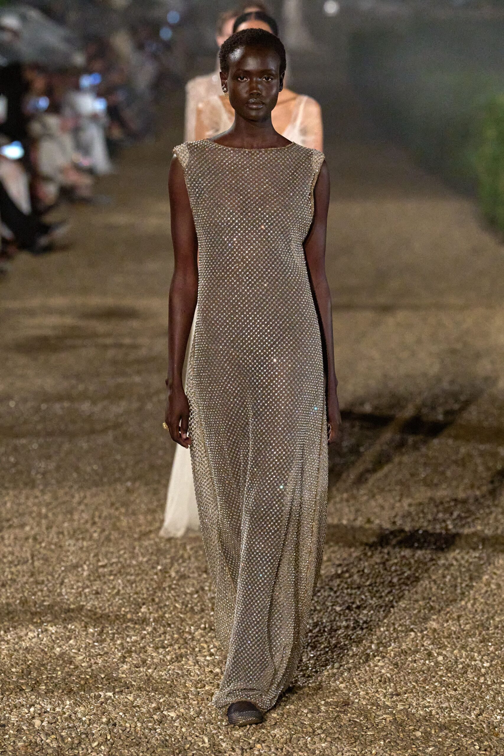 gold metallic sleeveless gown