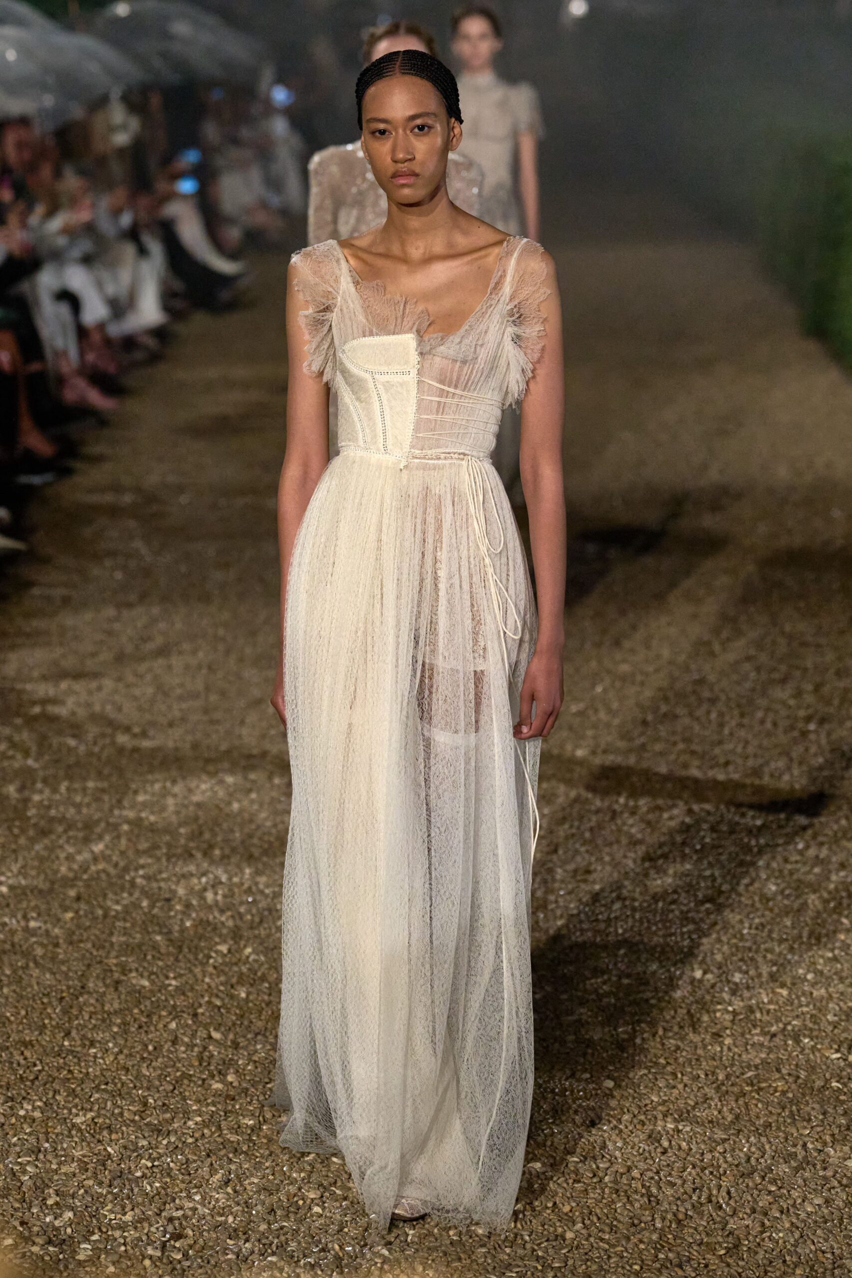 white sheer sleeveless gown