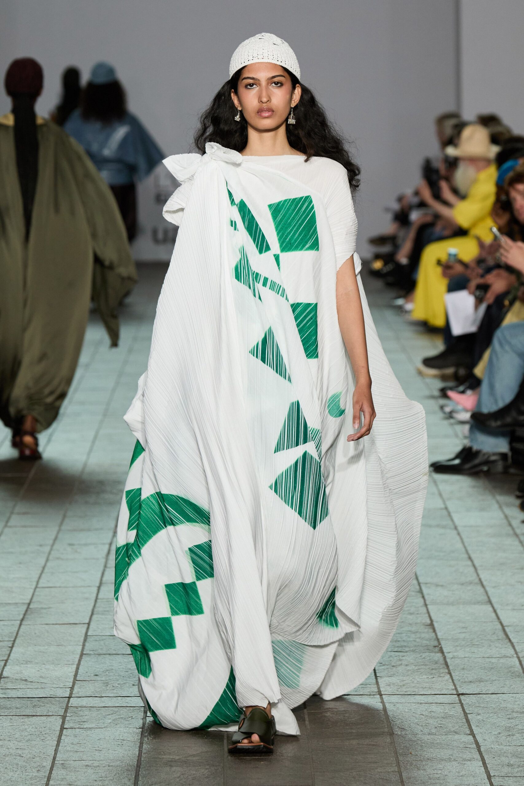 white green printed maxi dress